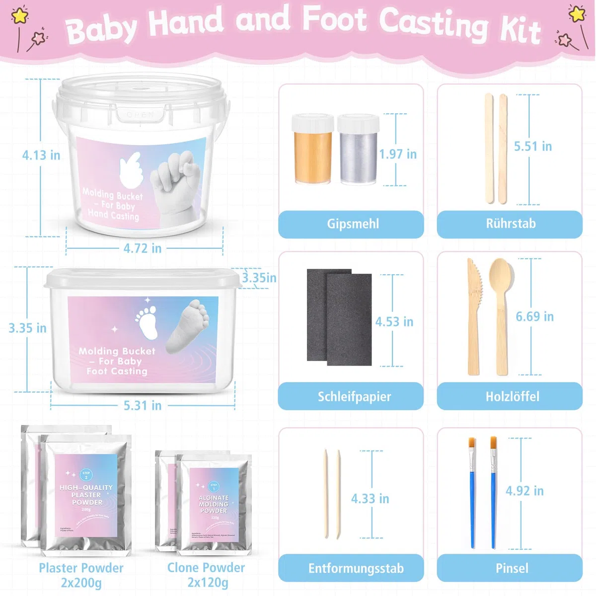 Huella de yeso para bebé, Kit 3D Molde Manos y Pies Para Bébé, Taricor Kit Escultura Manos y Pies, No Tóxico y Fácil de Usar, Recuerdos, Recuerdos para Niños o Recién Nacidos