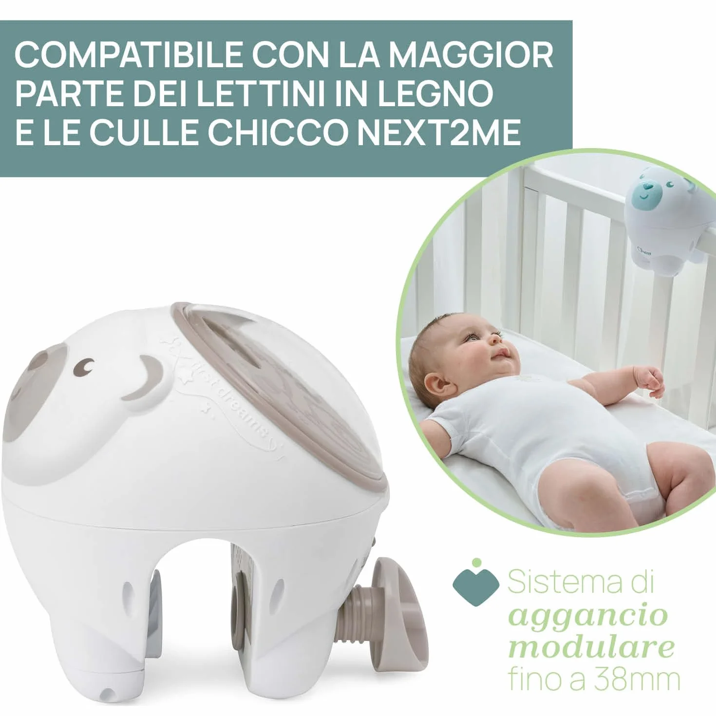 Chicco Proyector Oso Polar 2en1, Proyección Aurora Boreal, 30 Minutos Música Clásica, Sonidos Naturaleza, +0 Meses, Beige