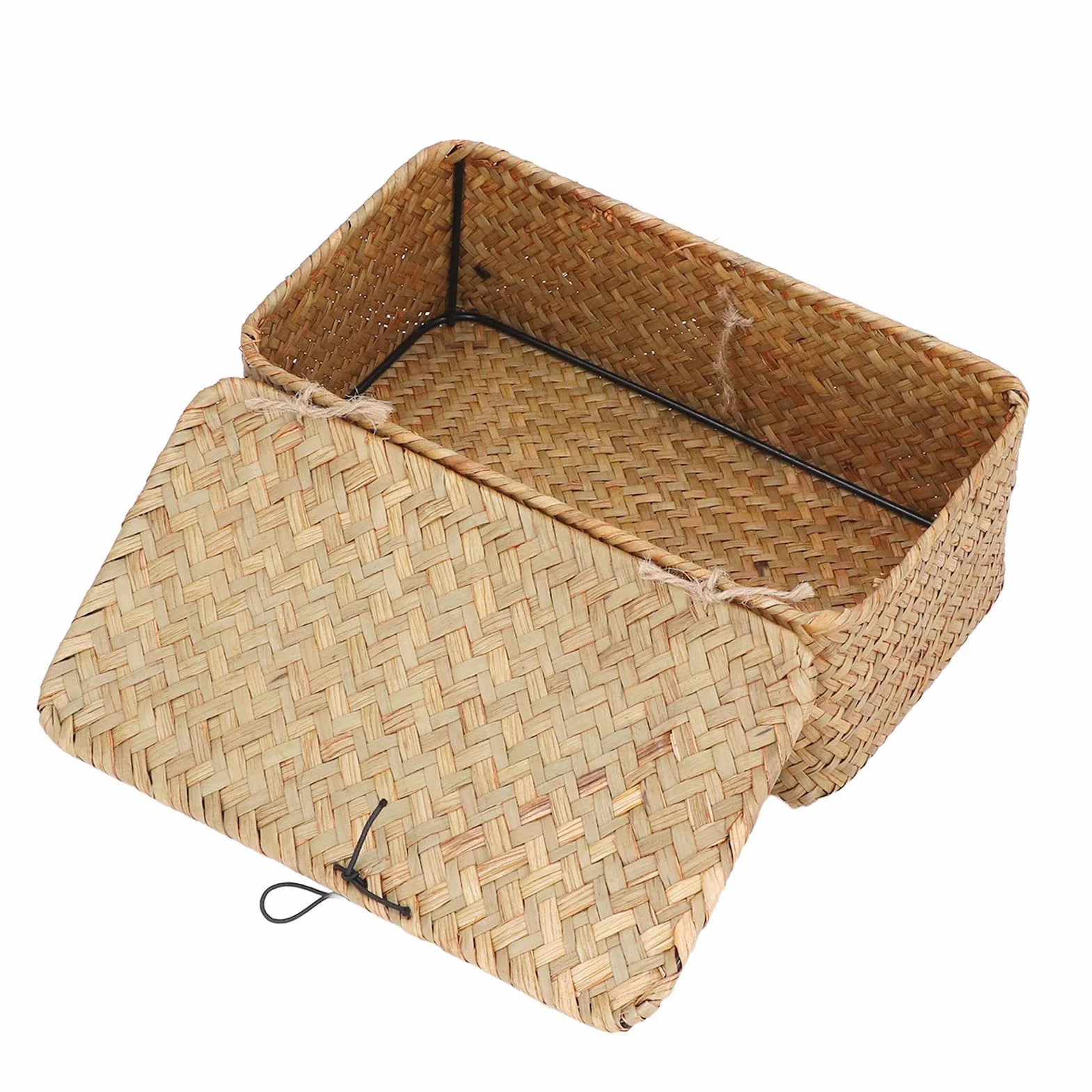 Cesta de Mimbre Grande con Tapa para Almacenamiento de Algas Marinas, Decorativa Natural