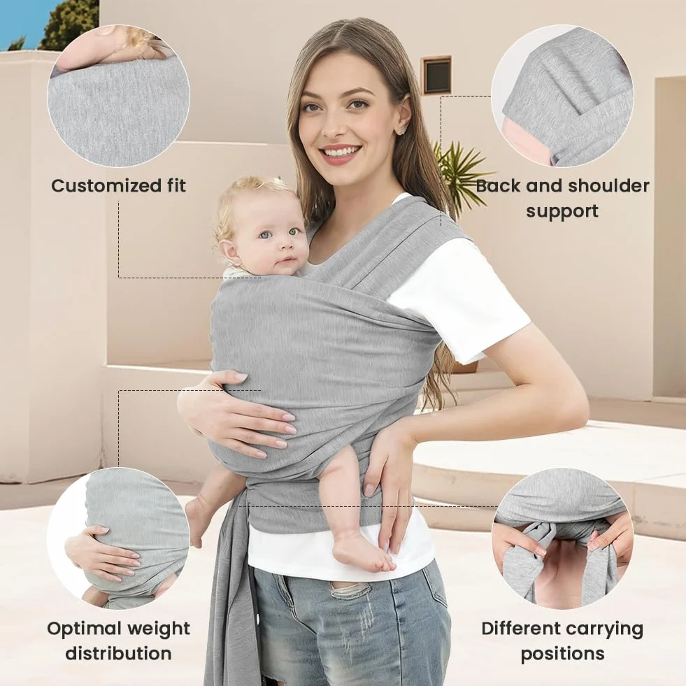 Portabebés Ergonómico Ajustable para Bebés hasta 15kg, Multifuncional Respirable, Manos Libres (Gris Claro)