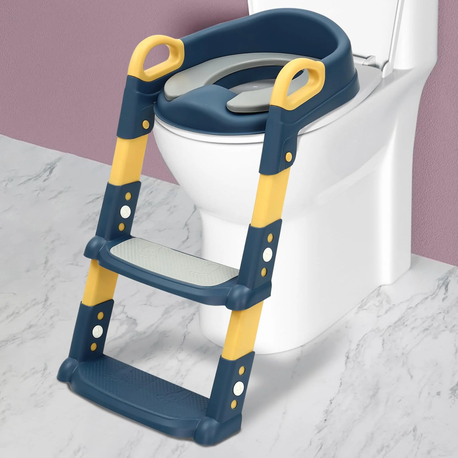 Escalera de inodoro para niños 2 en 1 entrenador con asiento ajustable 34 × 34 × 44 cm cojín de poliuretano