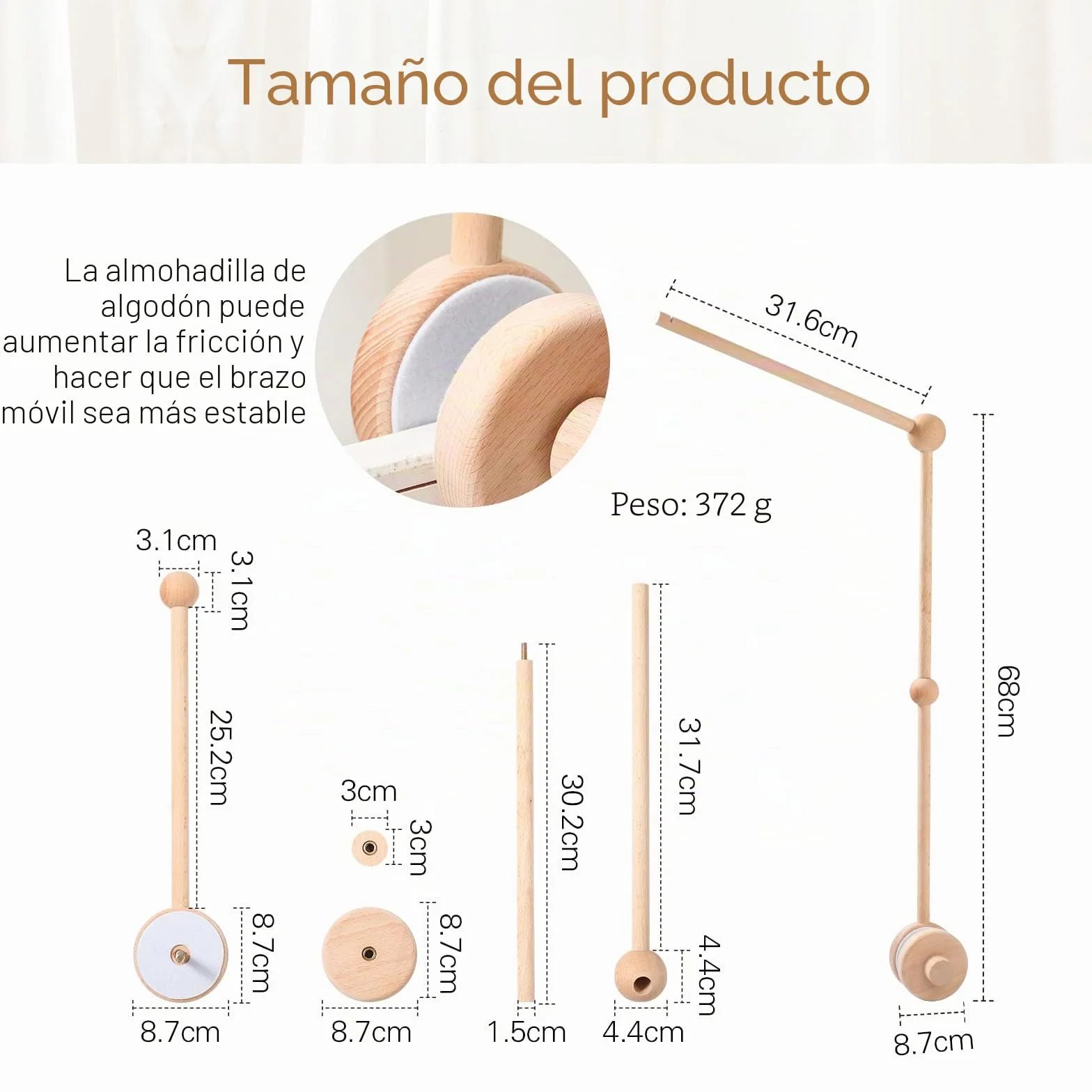 Youuys Soporte de Móvil de Madera para Cuna de Bebé, Brazo Regulable en Altura para Cama Campanas Carillones