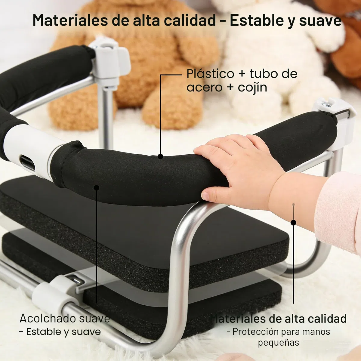 FTVOGUE Manillar Ajustable para Cochecito de Bebé, Barra Parachoques de Seguridad, Reposabrazos para Cochecito, Negro