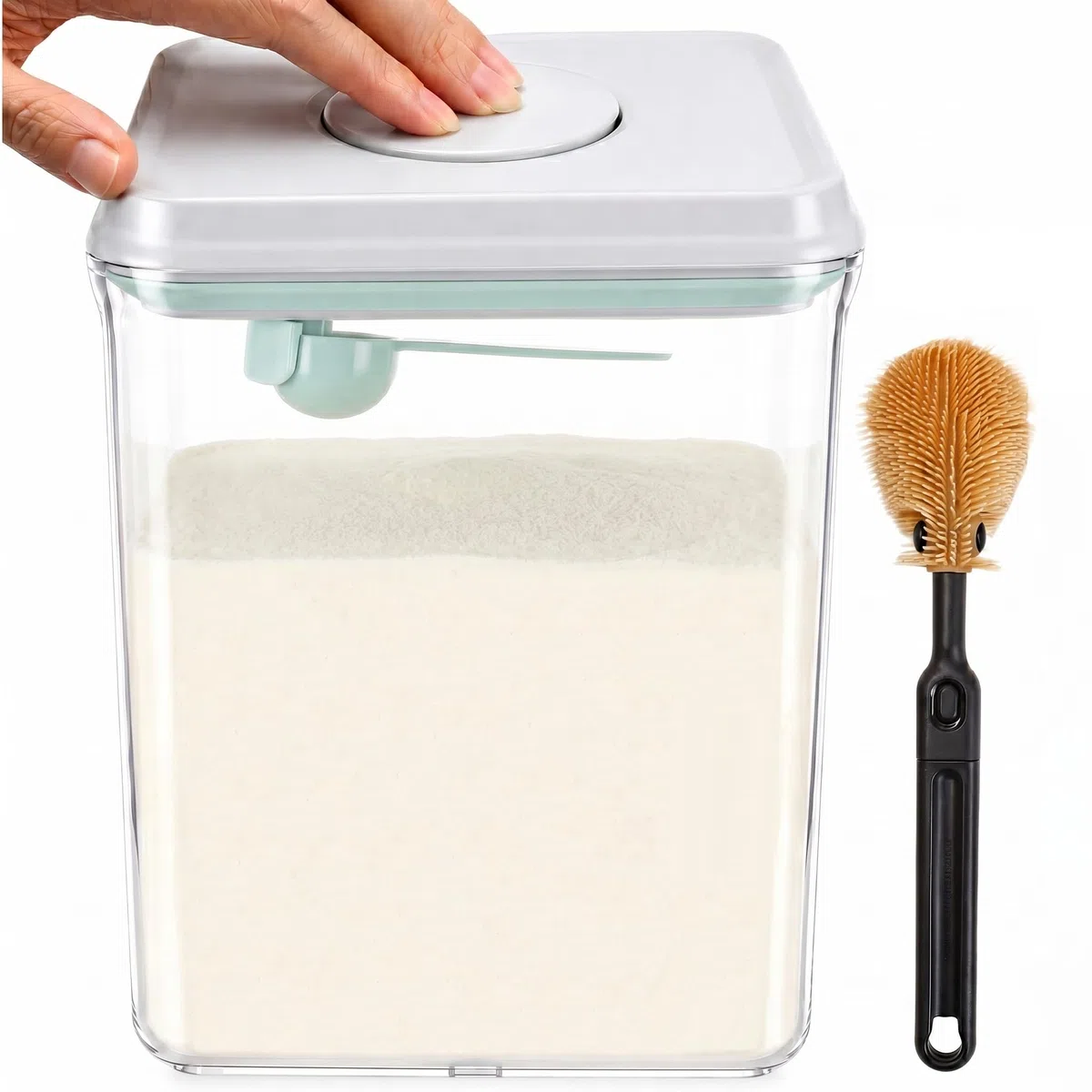 2300ml Contenedor Leche en Polvo con Cuchara y Cepillo - Dispensador de Leche Grande, Tarro Comida Libre de BPA, Almacenamiento Hermético, Dosificador de Fórmula Infantil