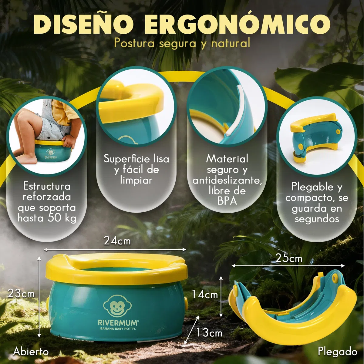 Kit Orinal Portatil Niños Plegable Banana XL, Orinal Infantil Pórtatil para viajes o casa, WC Inodoro portatil Niños, Potty Training, Incluye Bolsas, Pegatinas y Cacalendario (VERDE)