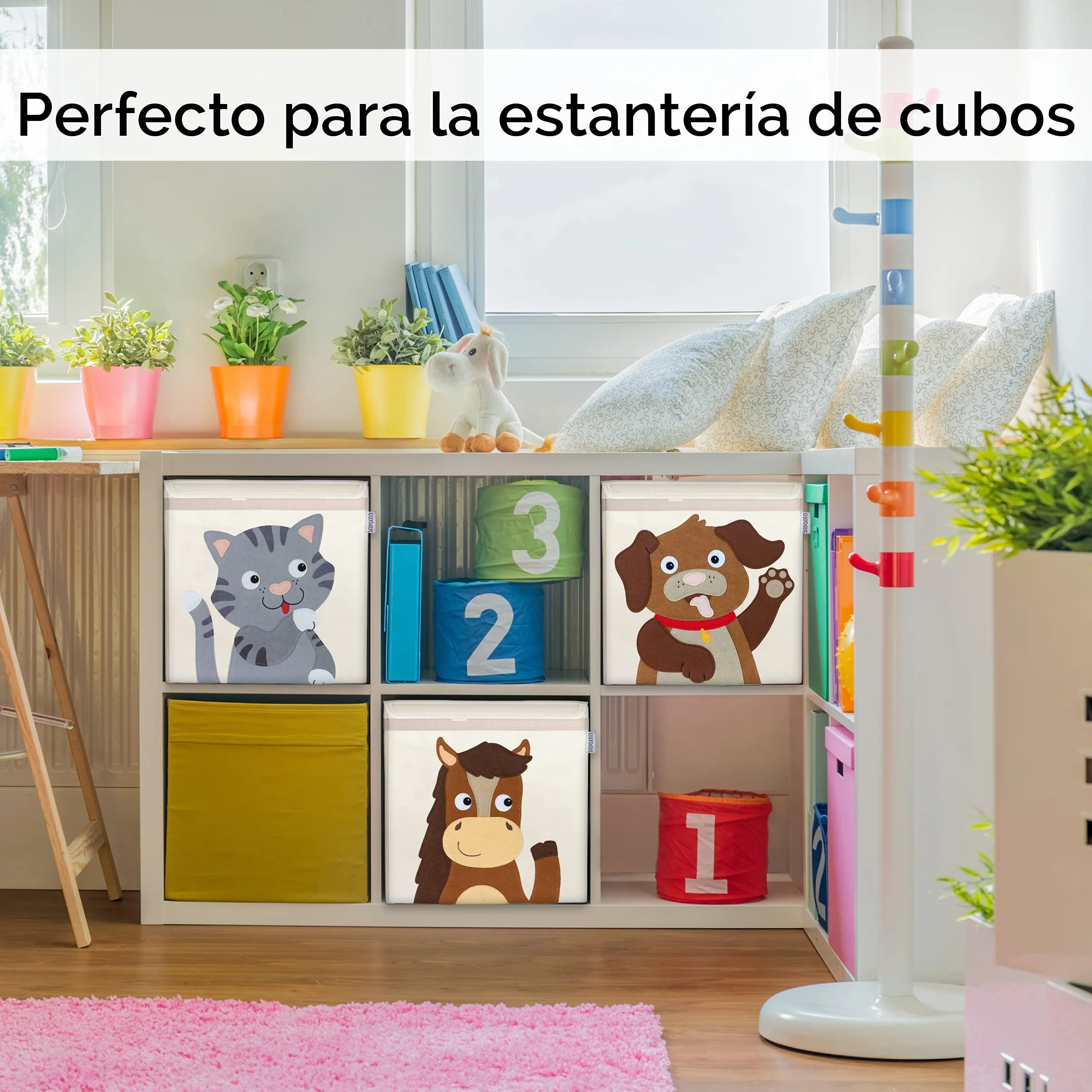 GLÜCKSWOLKE Caja Almacenaje Infantiles 33x33xcm Cubos Organizador Baul Juguetes Gato