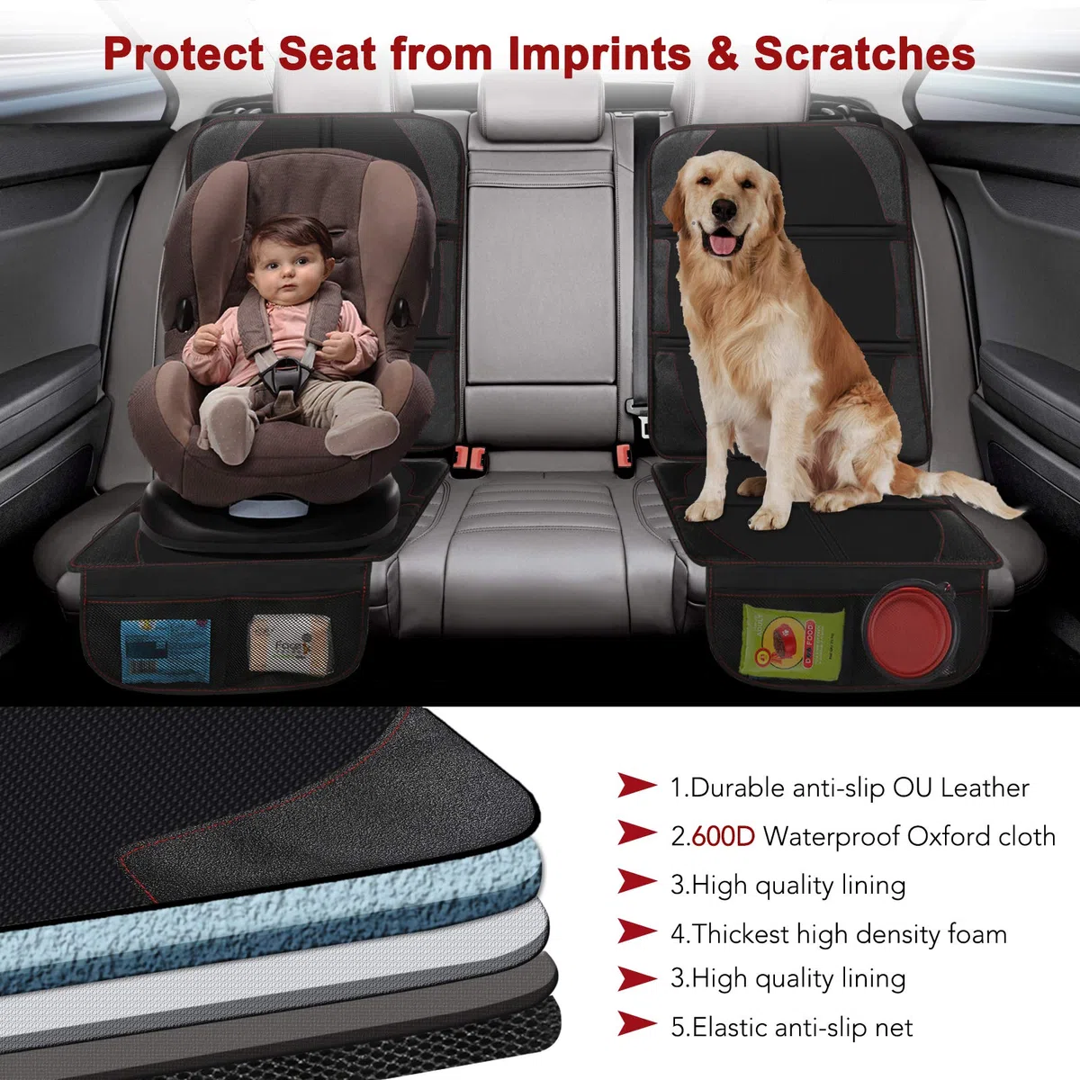 Beicarin Alfombrilla Protectora para Asiento de automóvil, Paquete de 2 Protectores de Asiento para bebé Asiento de automóvil, Respaldo Antideslizante Impermeable, Compatible Isofix