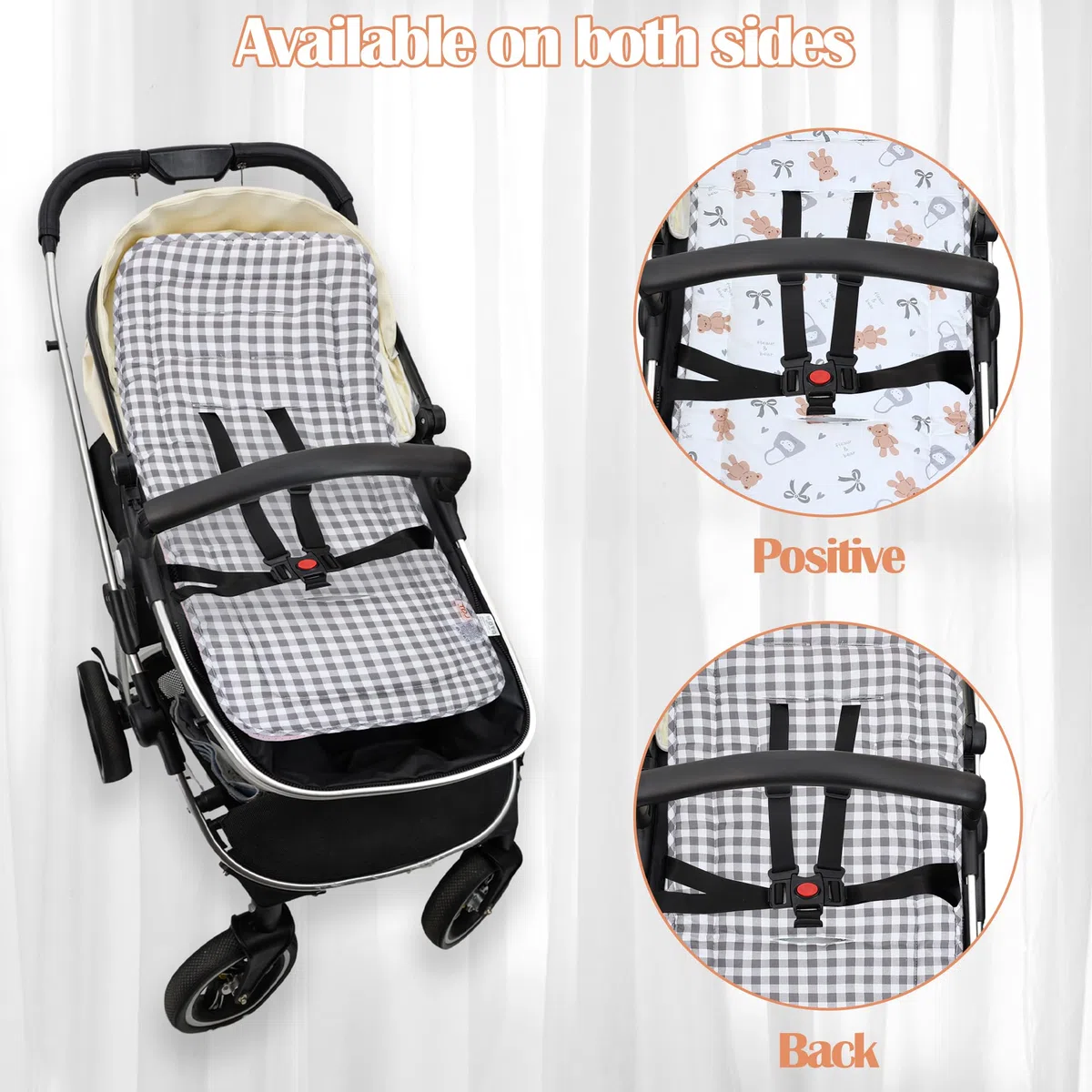 LAT Colchoneta Silla Paseo, Almohadilla Reversible para Cochecitos, Suave y Transpirable Algodón Funda Carrito Bebe Universal, Cojín Doble Cara para Silla de Auto y Carrito (Oso)