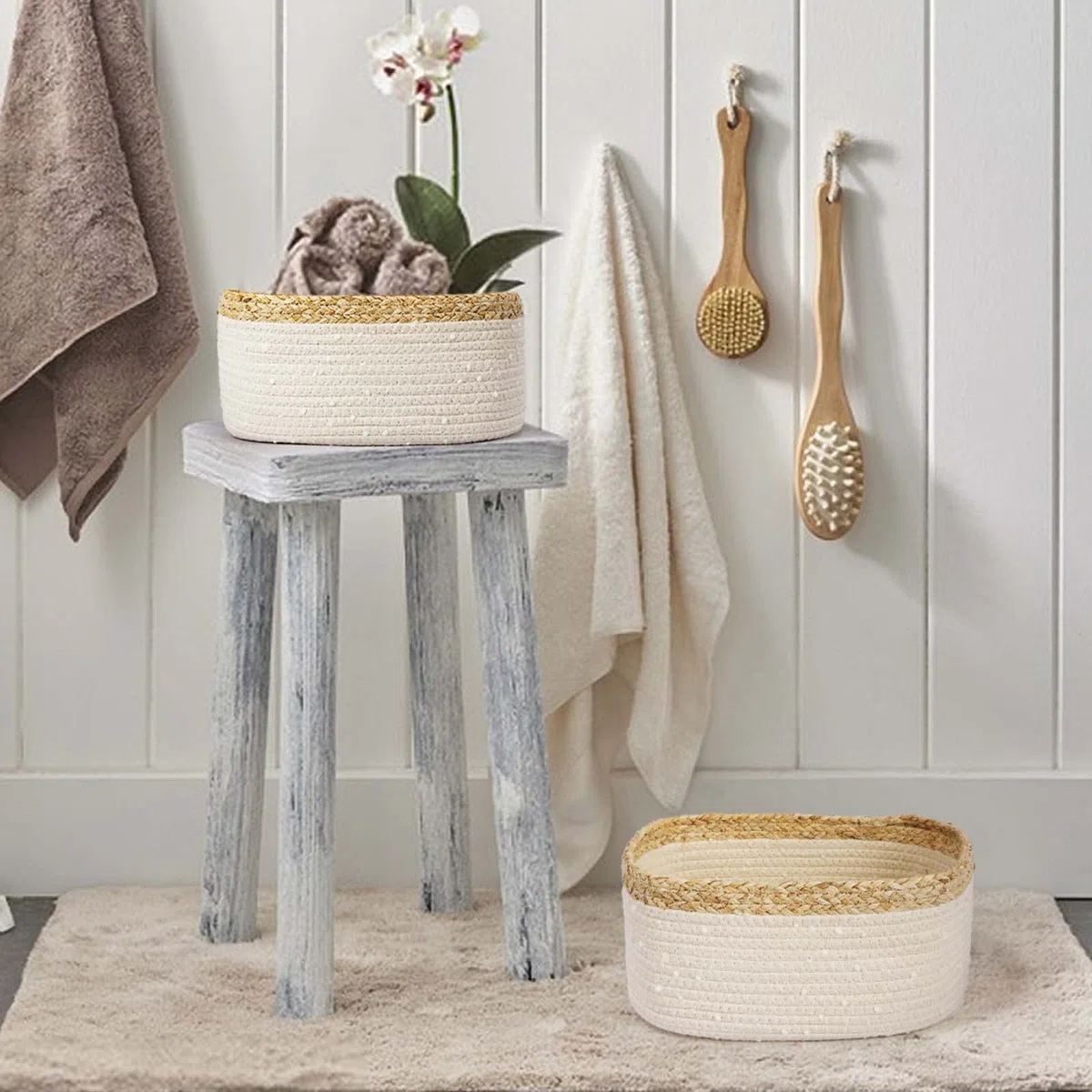 Cesta de almacenamiento para niños, cuerda de algodón trenzada, juego de 4 juegos, para cuarto de baño, cambiador de accesorios de baño, cesta trenzada