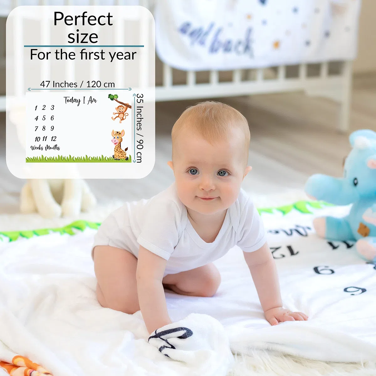 ODOXIA Manta Mensual De Hito para Bebé, Unisex | Manta Mensual De Bebé para Fotos | Regalos Personalizados para Futuras Mamás | Registra Su Edad Y Crecimiento | Suave, Gruesa Y Grande