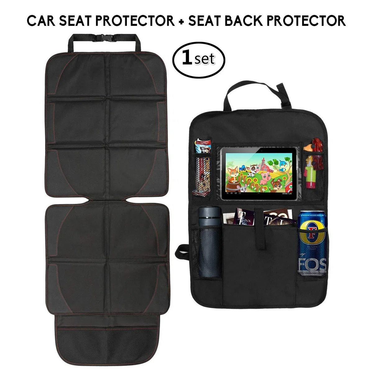 Set de Protector de Asiento de Coche y Organizador de Asiento Cozywind Funda Protección para Asientos de Coche Silla Bebe con Soporte Tablet-Bolsillo,Antideslizante,Universal para Silla ISOFIX