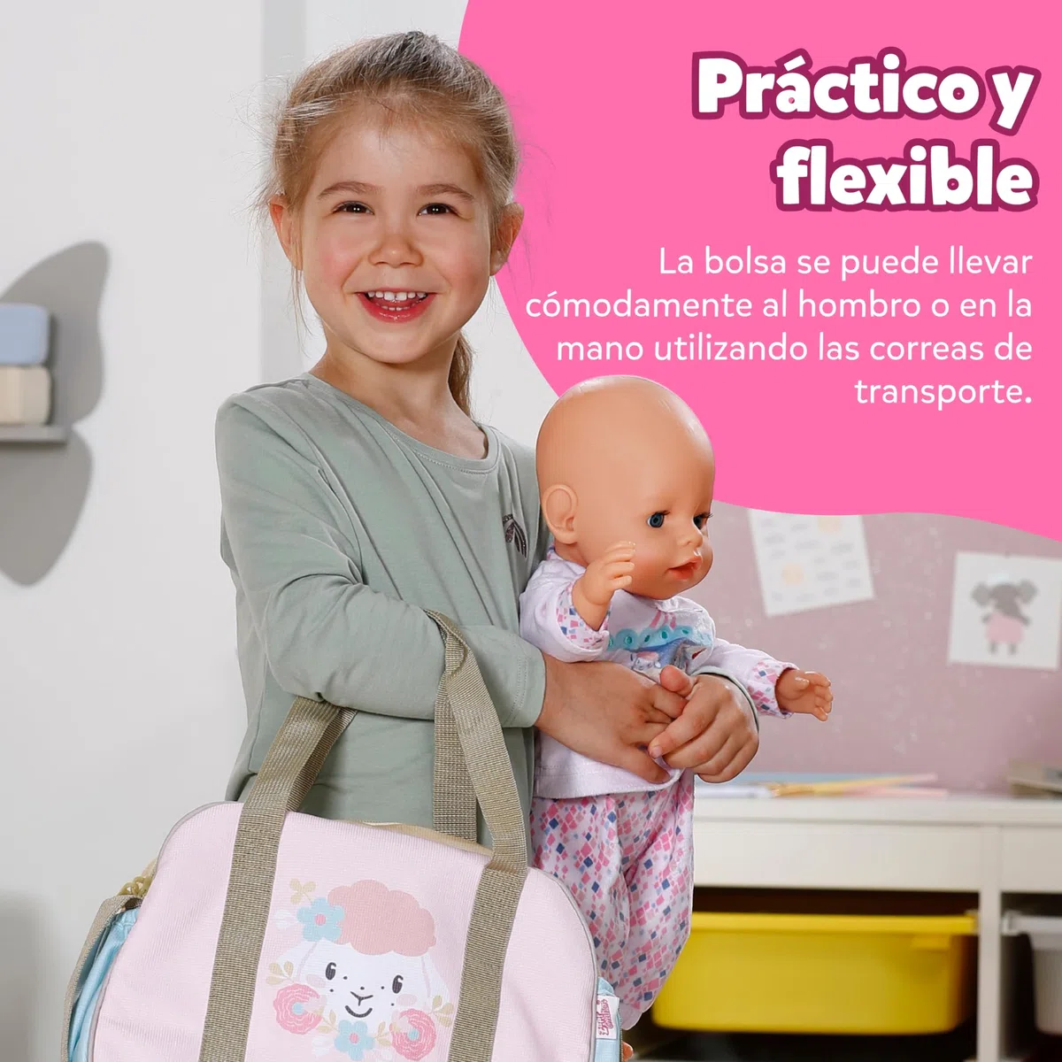 Baby Born Bolso cambiador – Bolso para muñecas con diseño floral – Incluye cambiador, pañal & bote de talco – Accesorio para muñecas de 36 cm & 43 cm