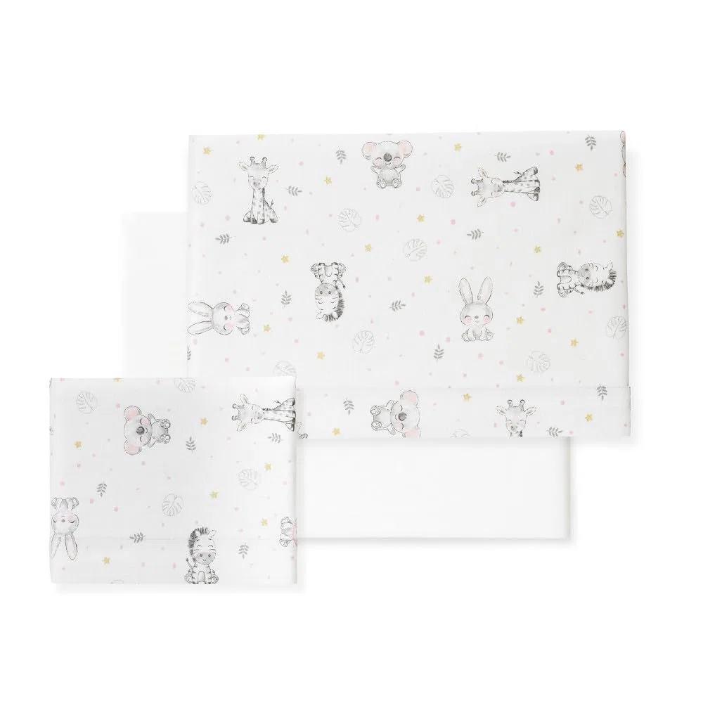 Sábanas Cochecito, Capazo, Carrito medidas compatibles 80x40cm/ 75x35cm/ 75x33cm/ 72x32cm Conjunto 3 Piezas, Franela 100% Algodón, Ideal Otoño e Invierno, Koala Blanco/Rosa - Hecho en España