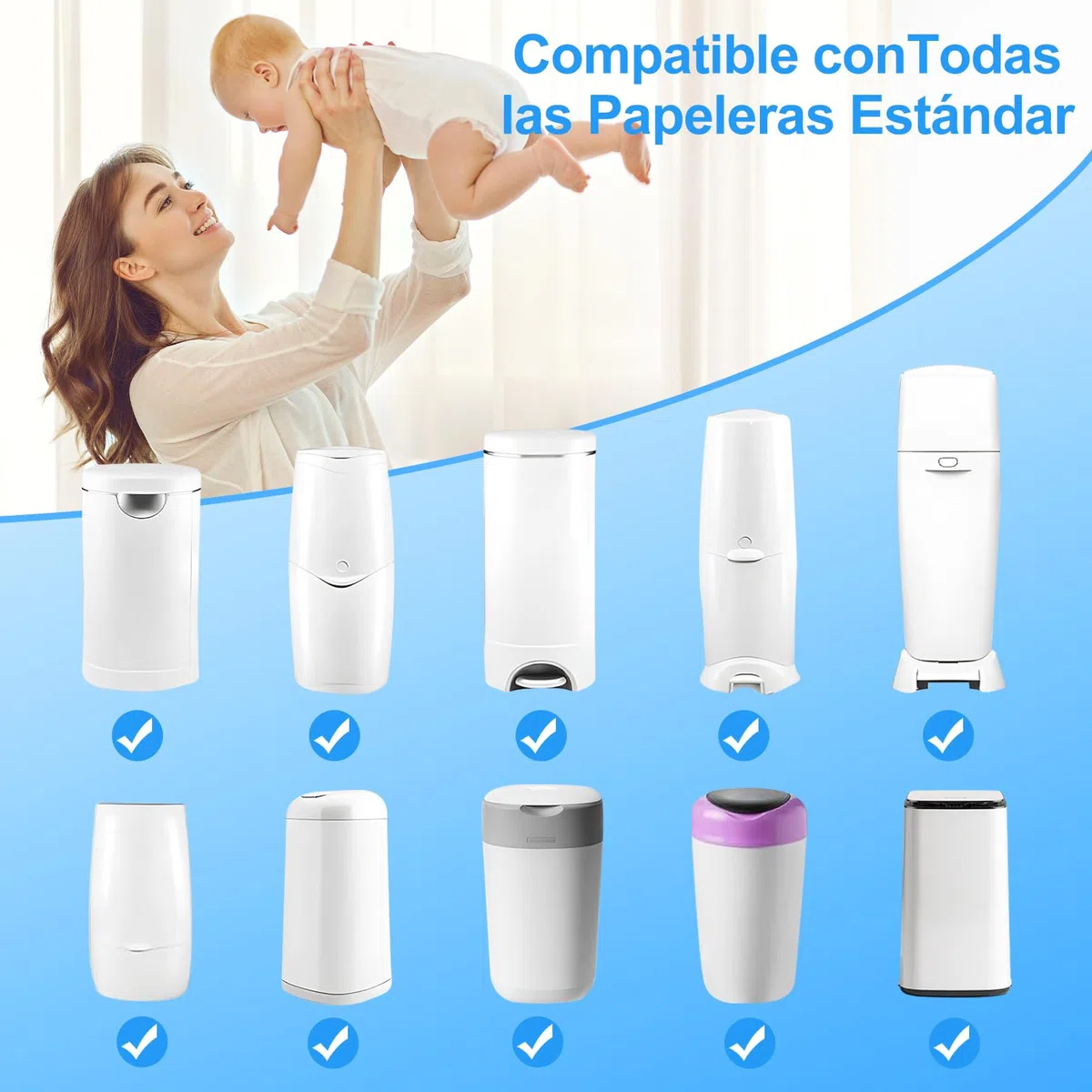 9 Piezas Recambios Cubos de Pañales, 4.5M Bolsa de Relleno para Papelera Pañales Bebe Excelente Sellado,Todos Contenedores Pañales