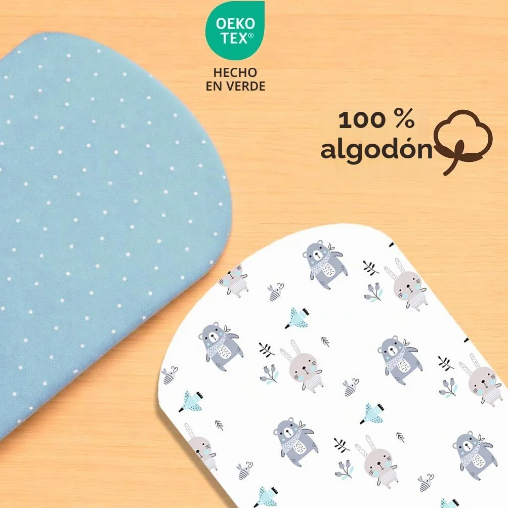 Sábanas Minicuna 100% Algodón – Sabanas Minicuna Compatible con Iora, Tori, Iora Air y Sleepi Mini (60 x 80 cm, Animales Azules)