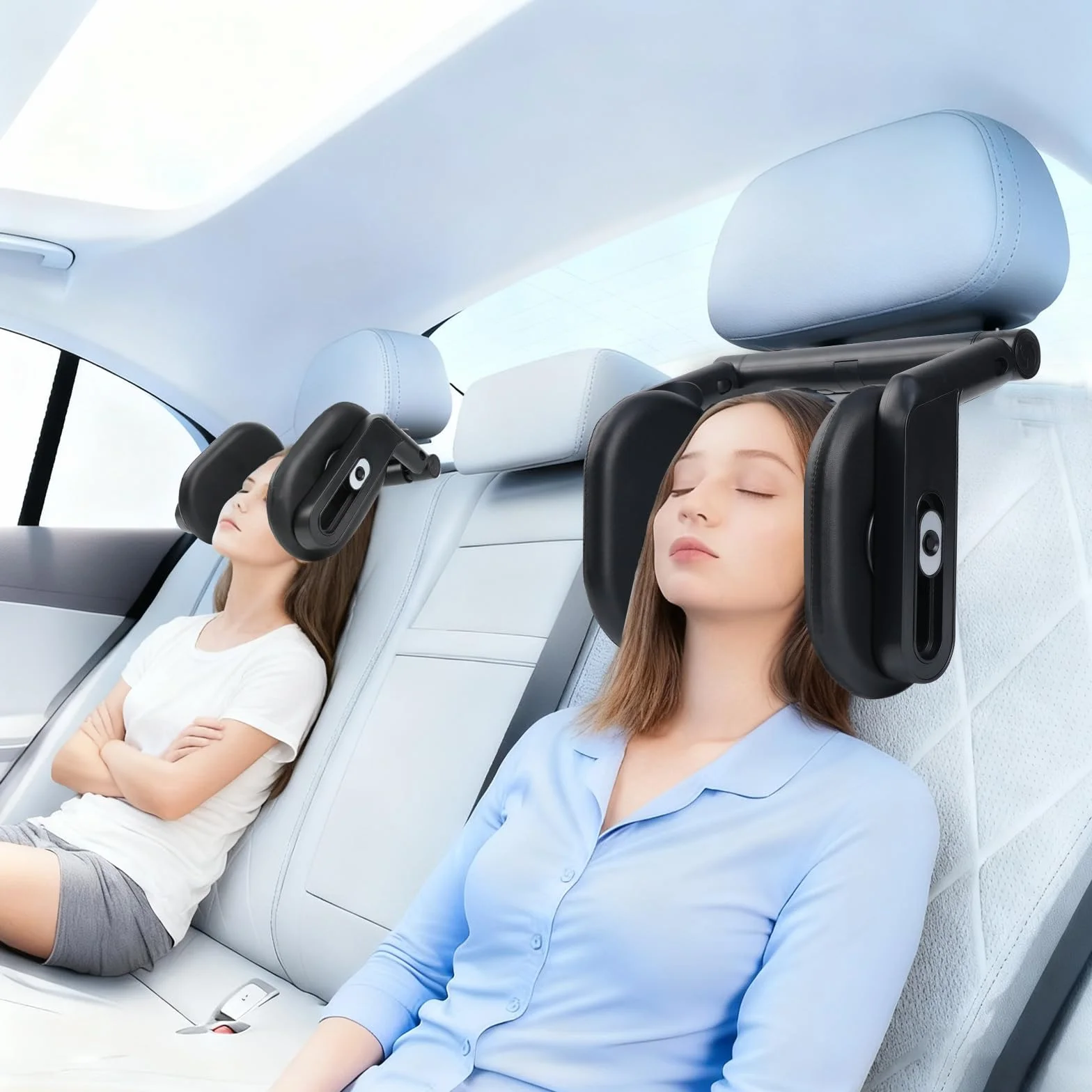 Reposacabezas Coche,Reposacabezas Lateral Del Coche, 360 Grados Ajustable Cuero Transpirable Apoya Cabeza Coche, para Reposacabezas Asiento Coche, Niños Adultos Soporte para La Cabeza,Mejora