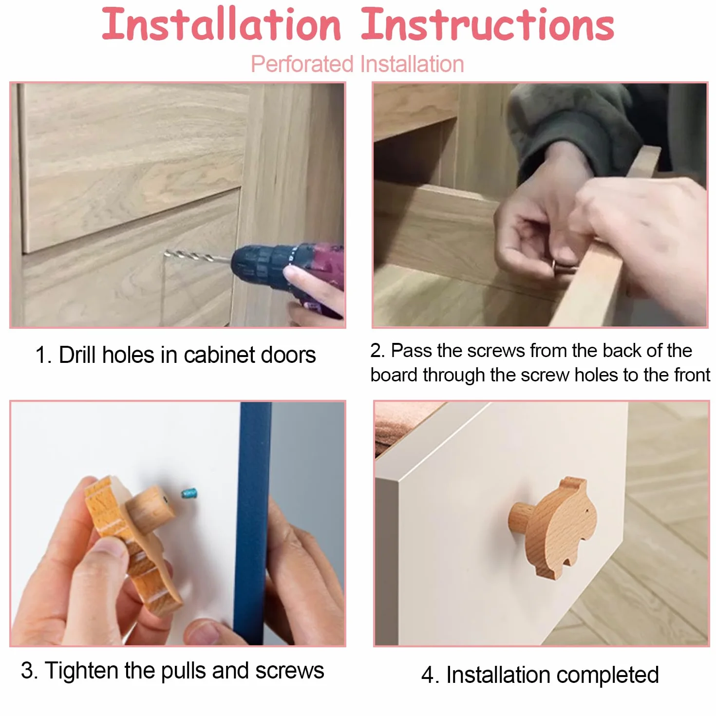 8 piezas Pomos y Tiradores Cajones Infantiles Madera, Tiradores Decorativos de Animales para Armario, Bebe Habitacion, Niños.