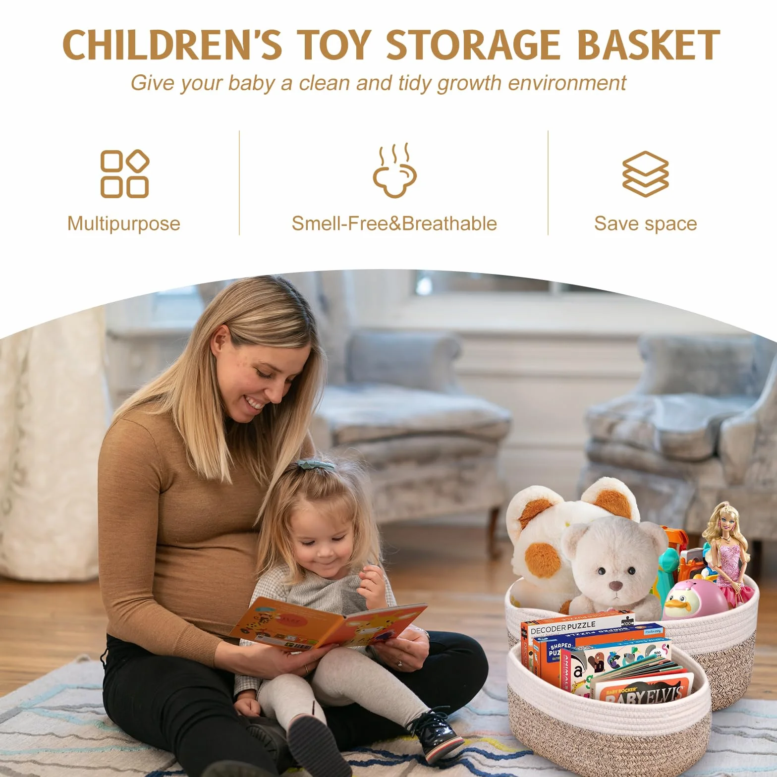 Juego de 4 Cestas Organizador de Cuerda de Algodón Apilables para Baño, Habitación Infantil y Decoración