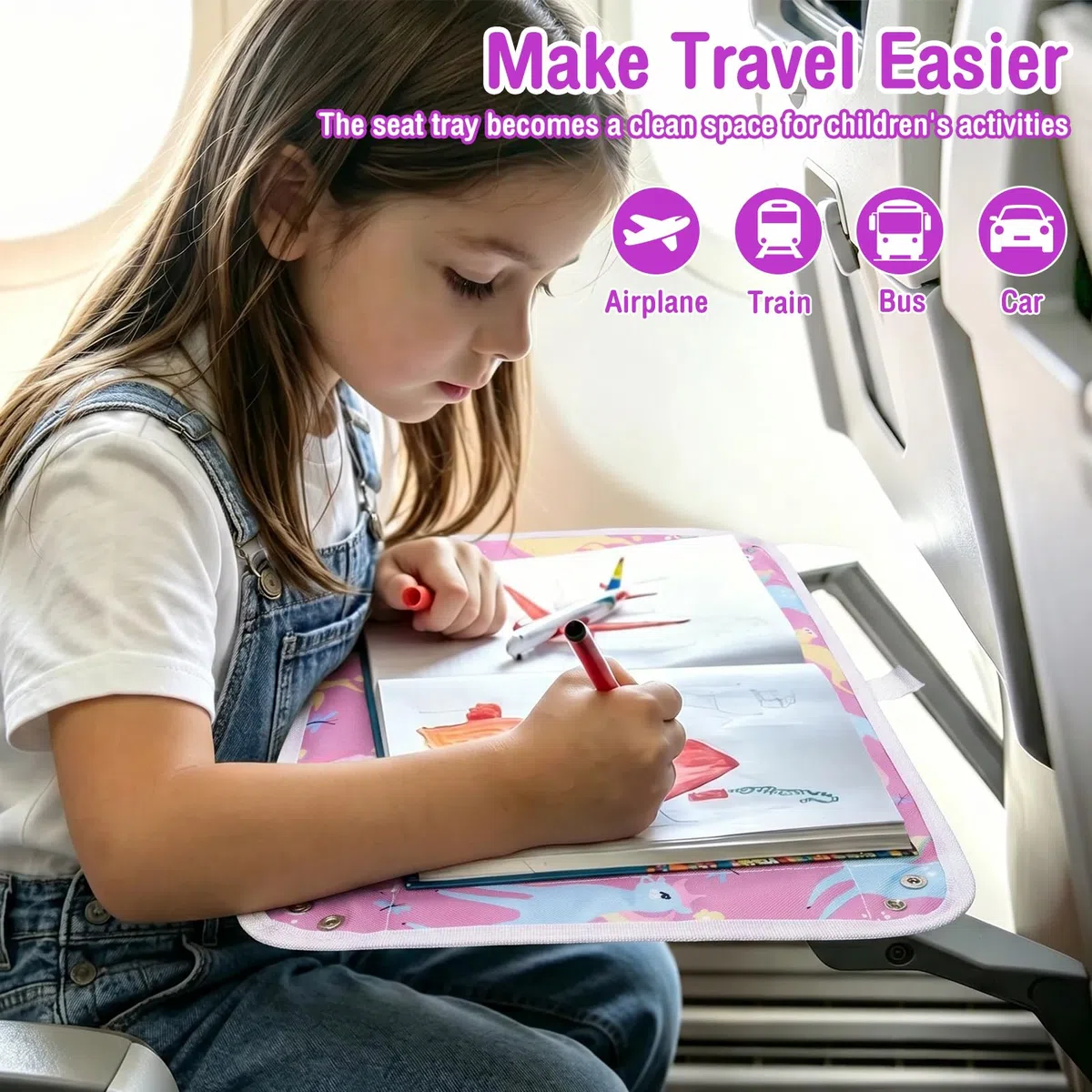 Funda para mesa de viaje para niños, 39 x 26 cm, con funda para tableta, resistente al agua, organizador para tren de aviones, asiento de juego, accesorios de viaje para niños, de tela Oxford