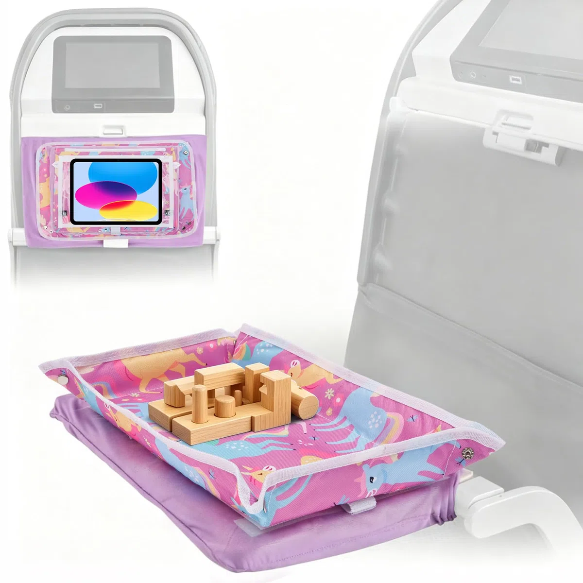 Funda para mesa de viaje para niños, 39 x 26 cm, con funda para tableta, resistente al agua, organizador para tren de aviones, asiento de juego, accesorios de viaje para niños, de tela Oxford