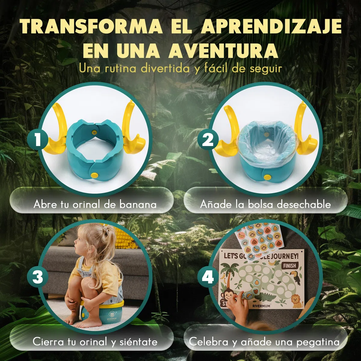 Kit Orinal Portatil Niños Plegable Banana XL, Orinal Infantil Pórtatil para viajes o casa, WC Inodoro portatil Niños, Potty Training, Incluye Bolsas, Pegatinas y Cacalendario (VERDE)