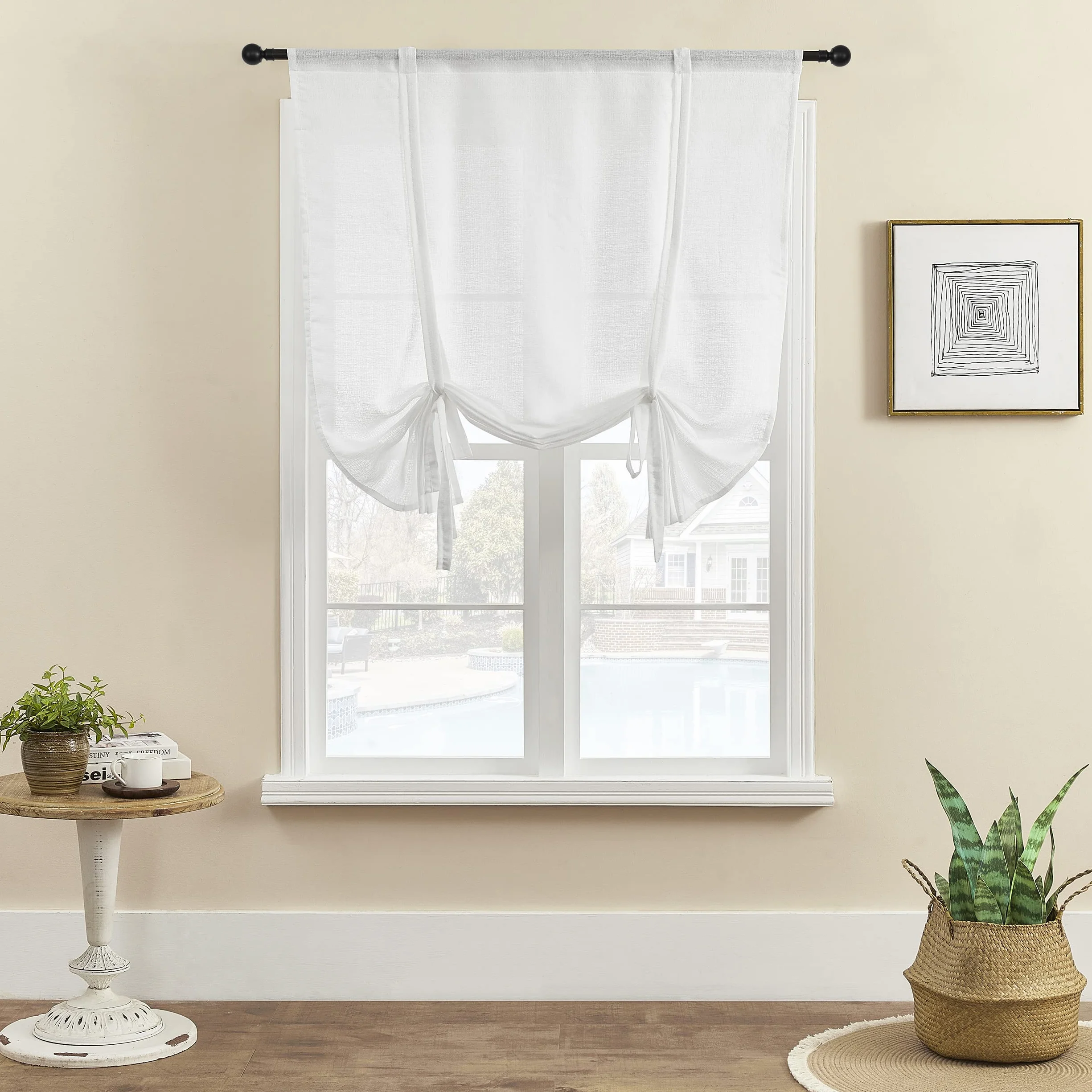Cortina de Cocina 140x140cm Blanco Translúcido Visillo Ventana Moderno Minimalista para Dormitorio Comedor Salón