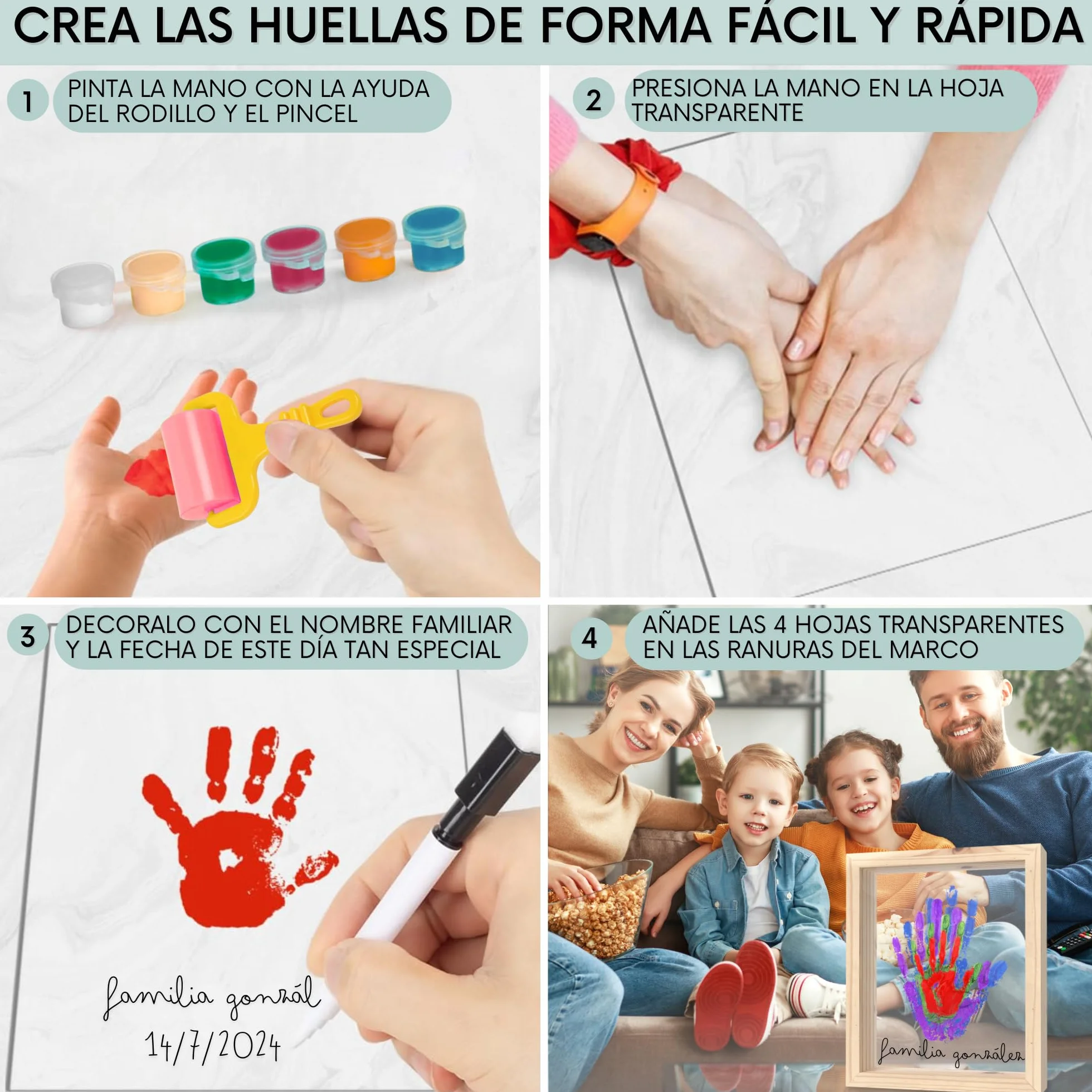 Kit huellas familia con pinturas marco huellas bebé recién nacido regalo original recuerdo padres hijos decoración hogar