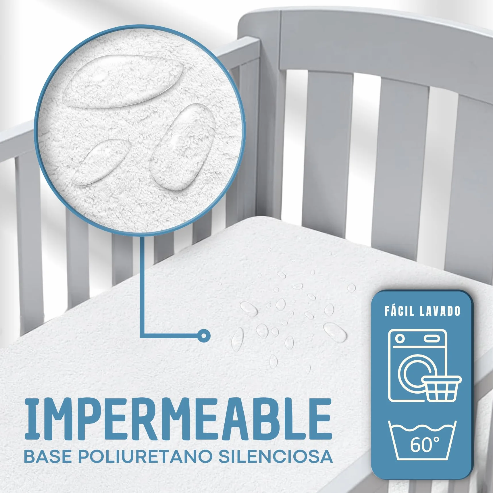 2 Protectores Colchón Cuna 100% Algodón 60x120 Impermeable Transpirable Antiácaros – Protector Cubre Colchon Cuna Ajustable Certificado OekoTEX y BI-OME® Technology- Funda Protectora Hecha En España