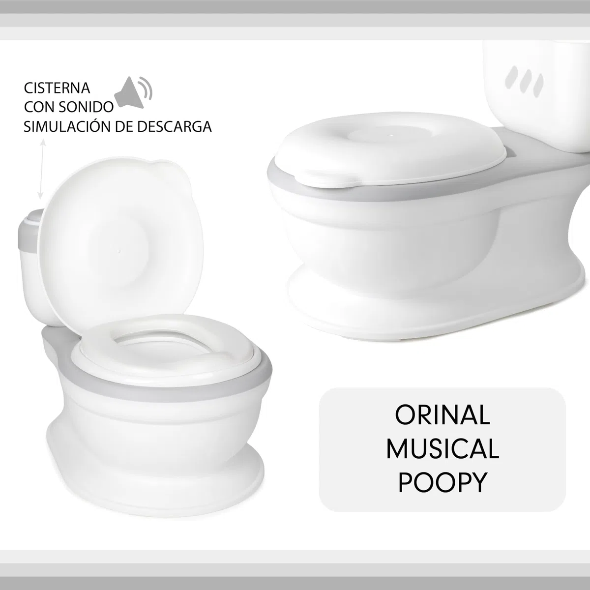 Toral Orinal Bebe 2 años Musical Acolchado. Inodoro portatil handy potty. Ayuda al aprendizaje de bebés y niños. Perfecto como orinal o baño. Con sonido incluido. +18m Modelo Poopy