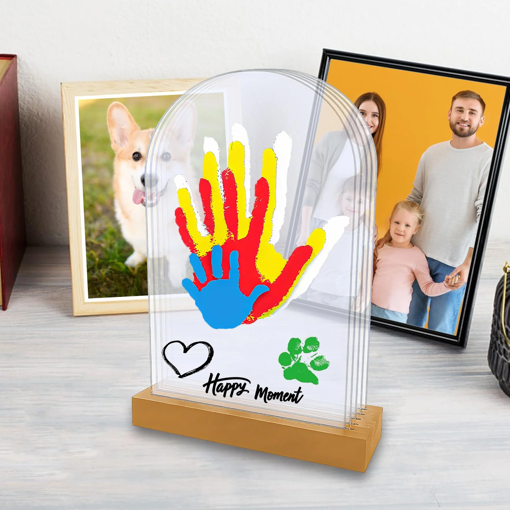 Kit de Huellas de Manos Familiares, Set Marco de Huellas Bebé Recién Nacido y Toda la Familia con Espacio para 5 Huellas, Recuerdo Personalizado Familiar DIY Regalo para Recién Nacido
