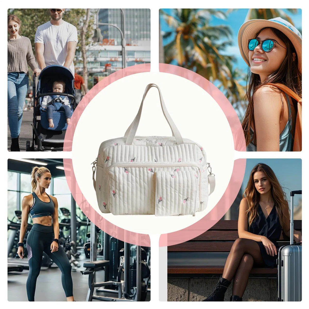 Genérico Bolso pañalera tipo tote | Bolso de Hombro con Estampado Floral para Almacenamiento - para Hospital - para Gimnasio, Escuela, Hospital, Vacaciones, Playa, Parque, Compras, Picnic