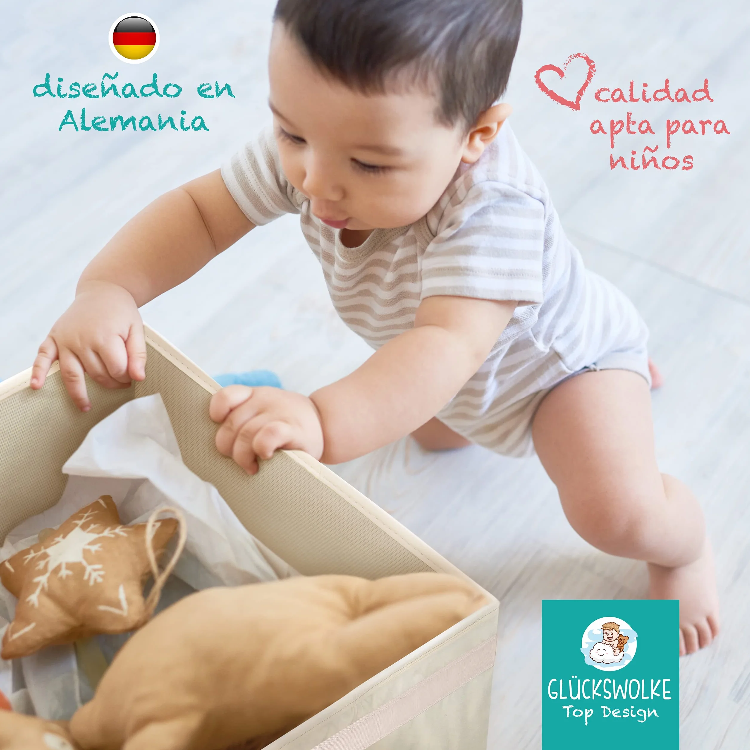 GLÜCKSWOLKE Caja Almacenaje Infantiles 33x33xcm Cubos Organizador Baul Juguetes Gato