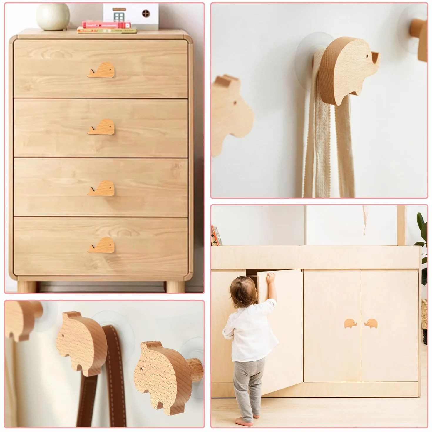 8 piezas Pomos y Tiradores Cajones Infantiles Madera, Tiradores Decorativos de Animales para Armario, Bebe Habitacion, Niños.