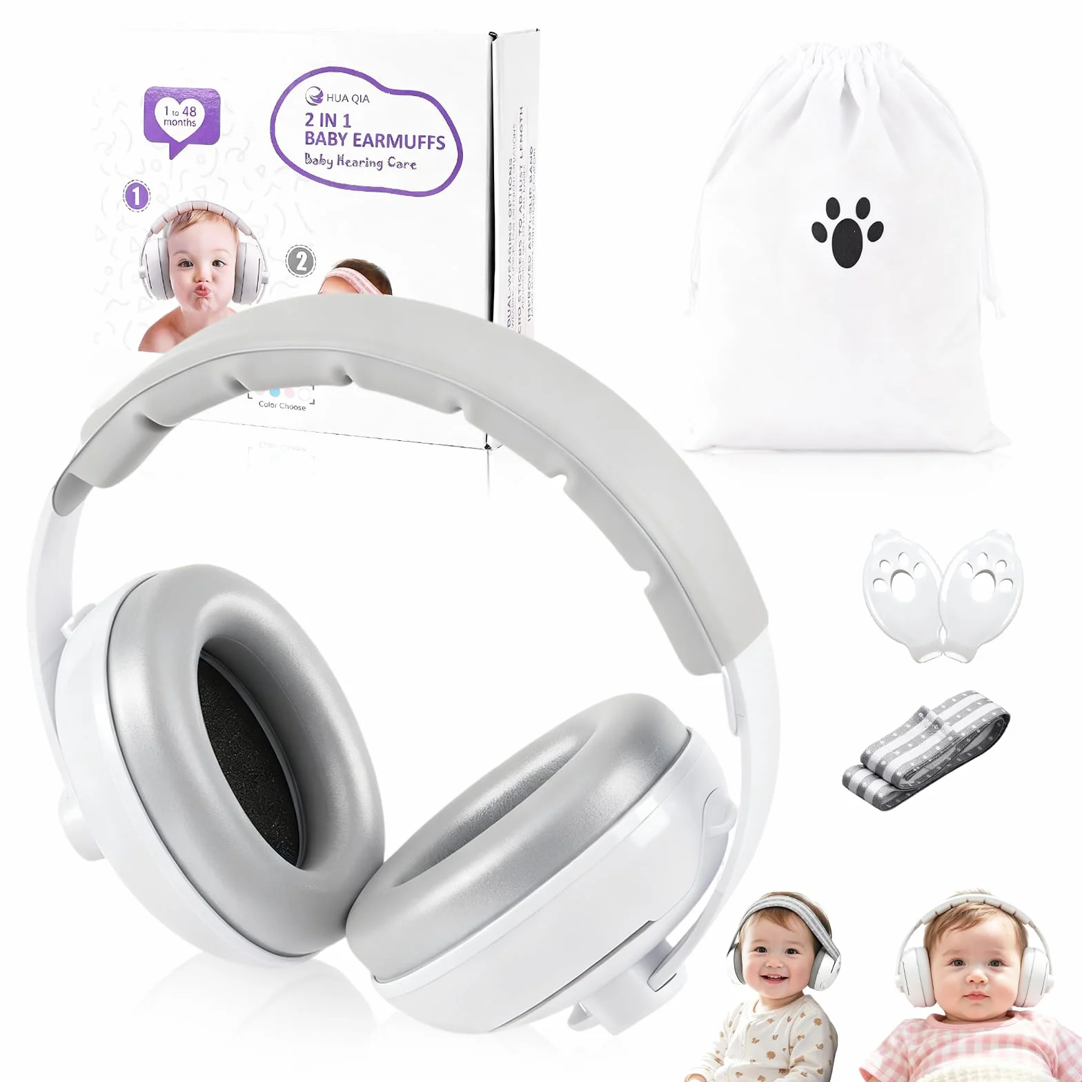 Cascos Bebe Antiruido 2 en 1, Protectores Auditivos Para Bebés (0-4 años), Ajustable Orejeras Reductoras de Ruido Niños, Reducción de Ruido de 25dB