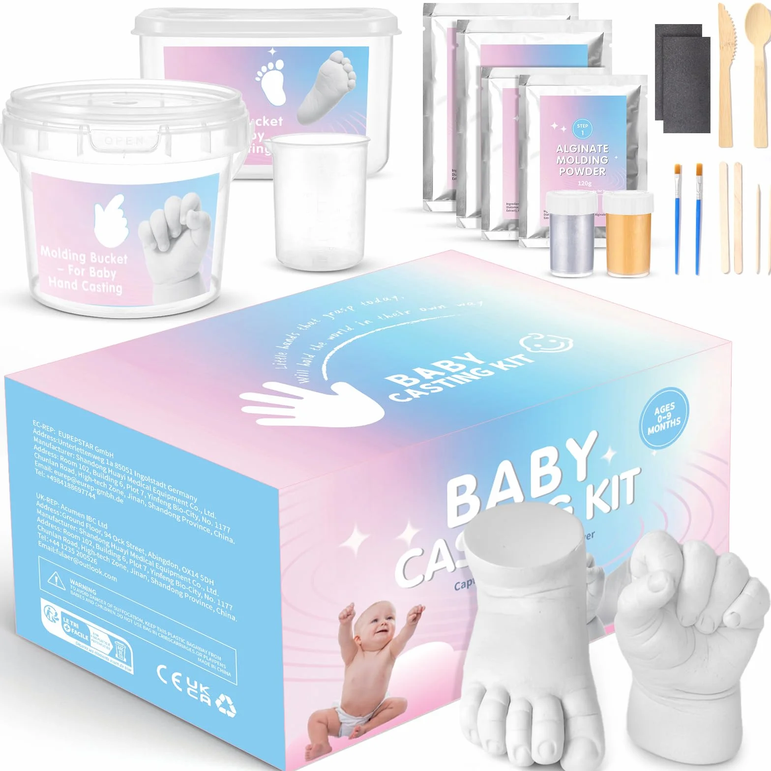 Huella de yeso para bebé, Kit 3D Molde Manos y Pies Para Bébé, Taricor Kit Escultura Manos y Pies, No Tóxico y Fácil de Usar, Recuerdos, Recuerdos para Niños o Recién Nacidos