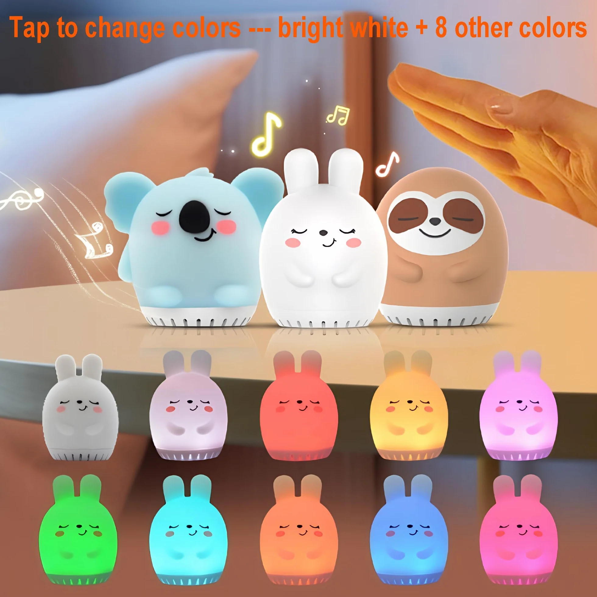 Lámpara LED de silicona suave con ruido blanco para infantil - Luz nocturna recargable portátil - Conejo