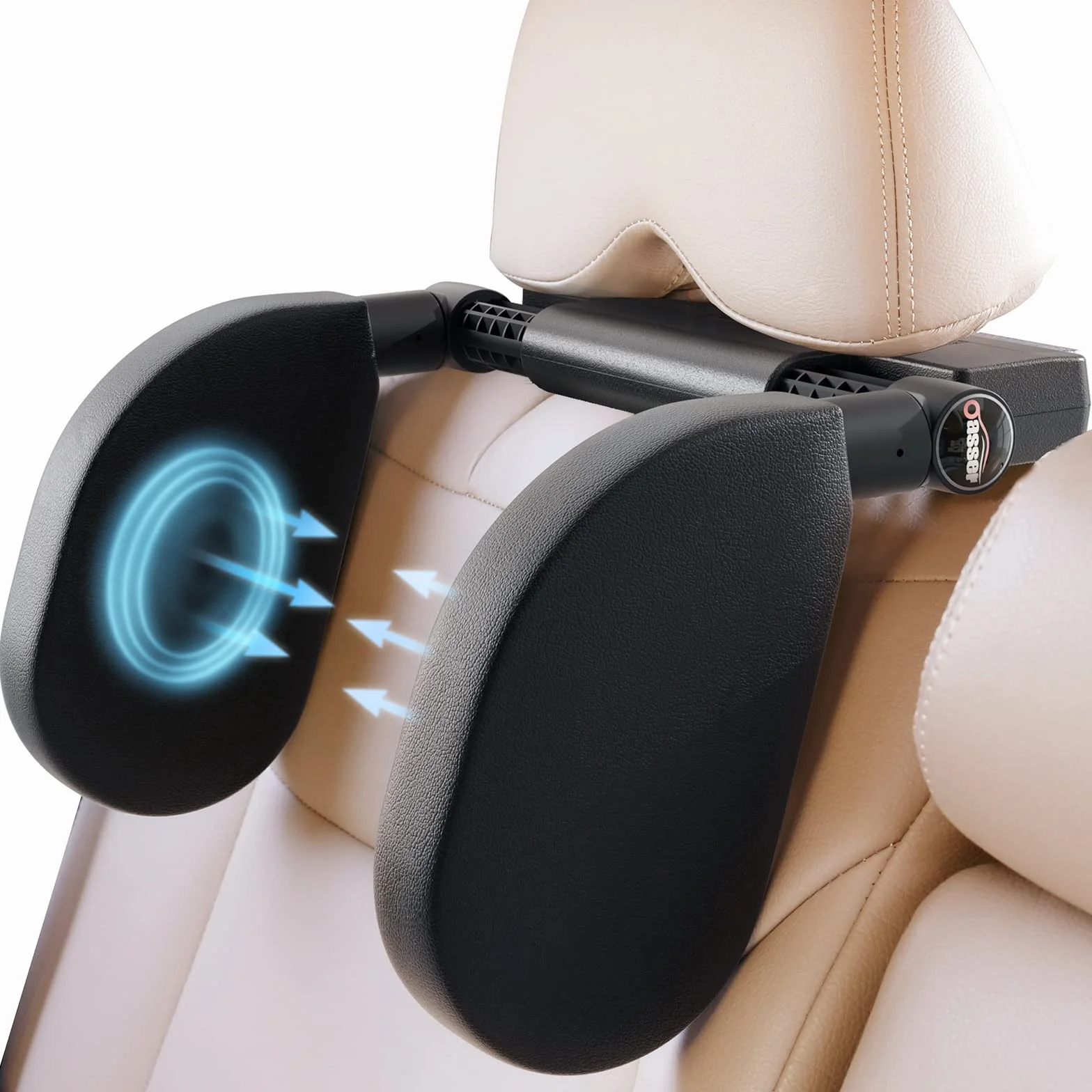 Oasser Reposacabezas Coche 360 Grados Ajustable Cuero Transpirable Negro