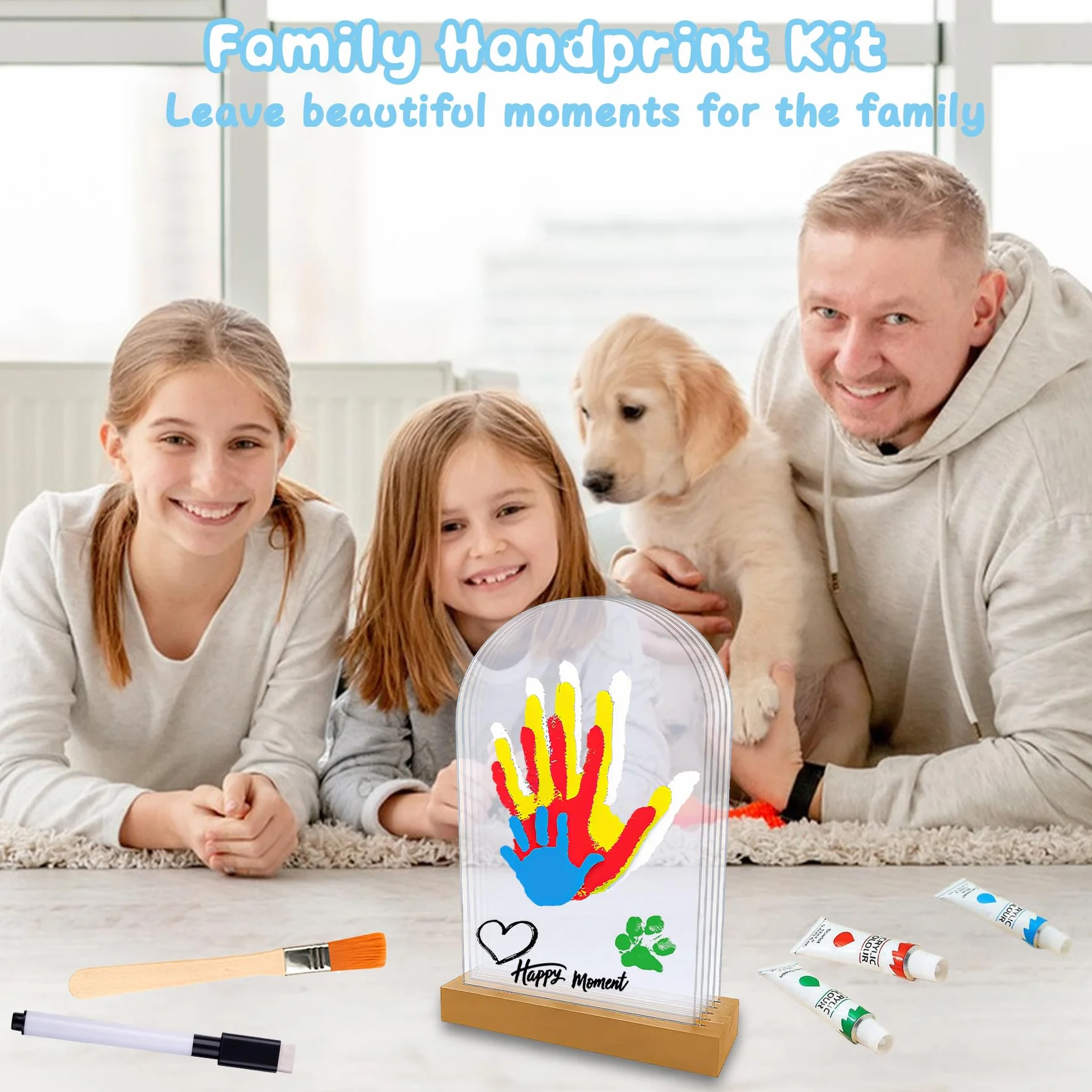 Kit de Huellas de Manos Familiares, Set Marco de Huellas Bebé Recién Nacido y Toda la Familia con Espacio para 5 Huellas, Recuerdo Personalizado Familiar DIY Regalo para Recién Nacido