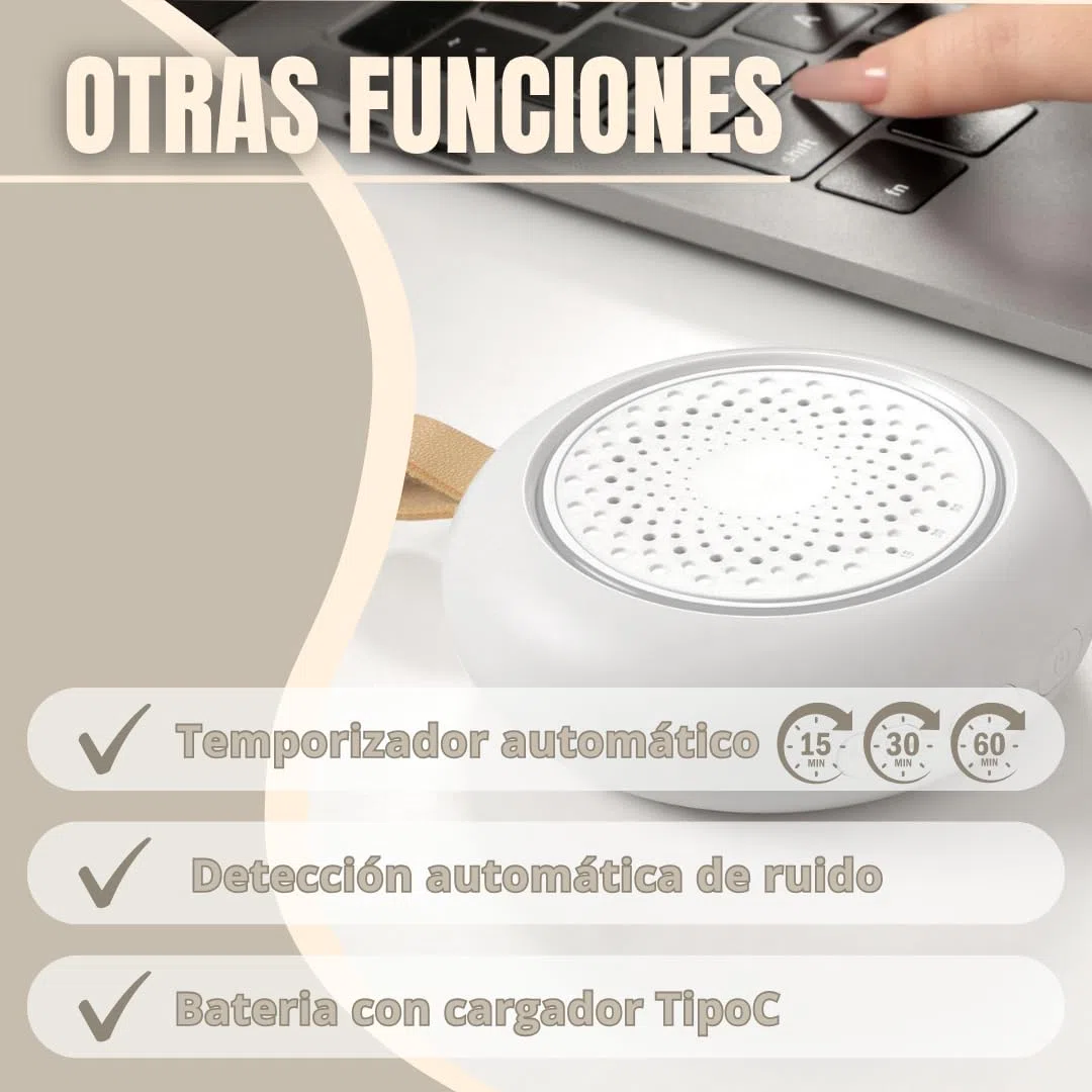 Ruido Blanco Bebé, Máquina Portátil con Música Relajante para Dormir, Luz Nocturna Regulable, Sonidos Calmantes, Temporizador, Recargable USB, Ideal para Cuna, Carrito y Viajes