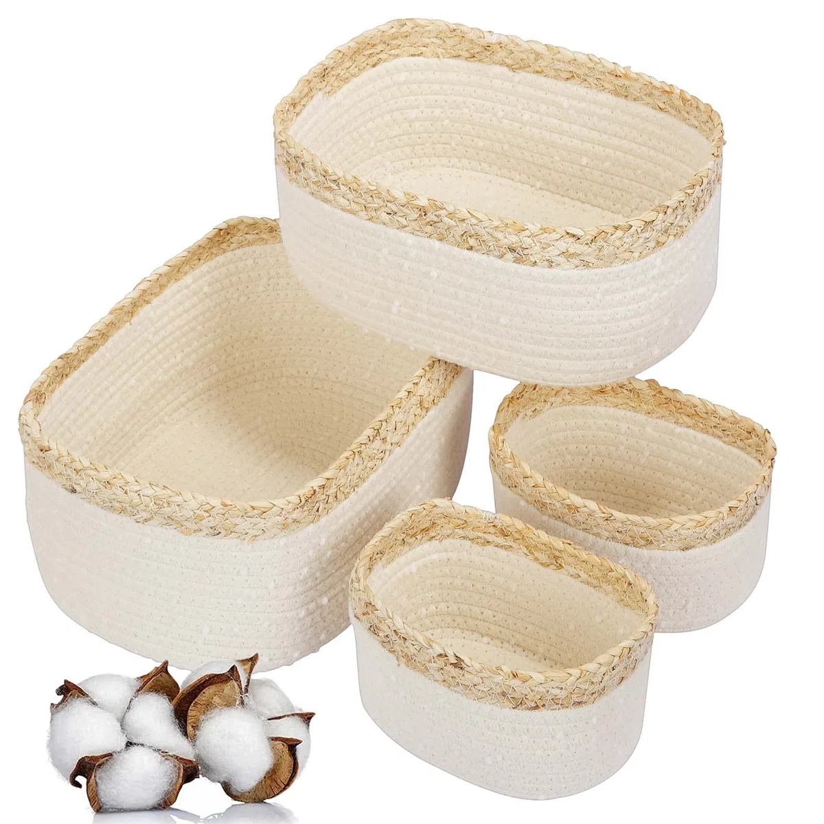 Cesta de almacenamiento para niños, cuerda de algodón trenzada, juego de 4 juegos, para cuarto de baño, cambiador de accesorios de baño, cesta trenzada
