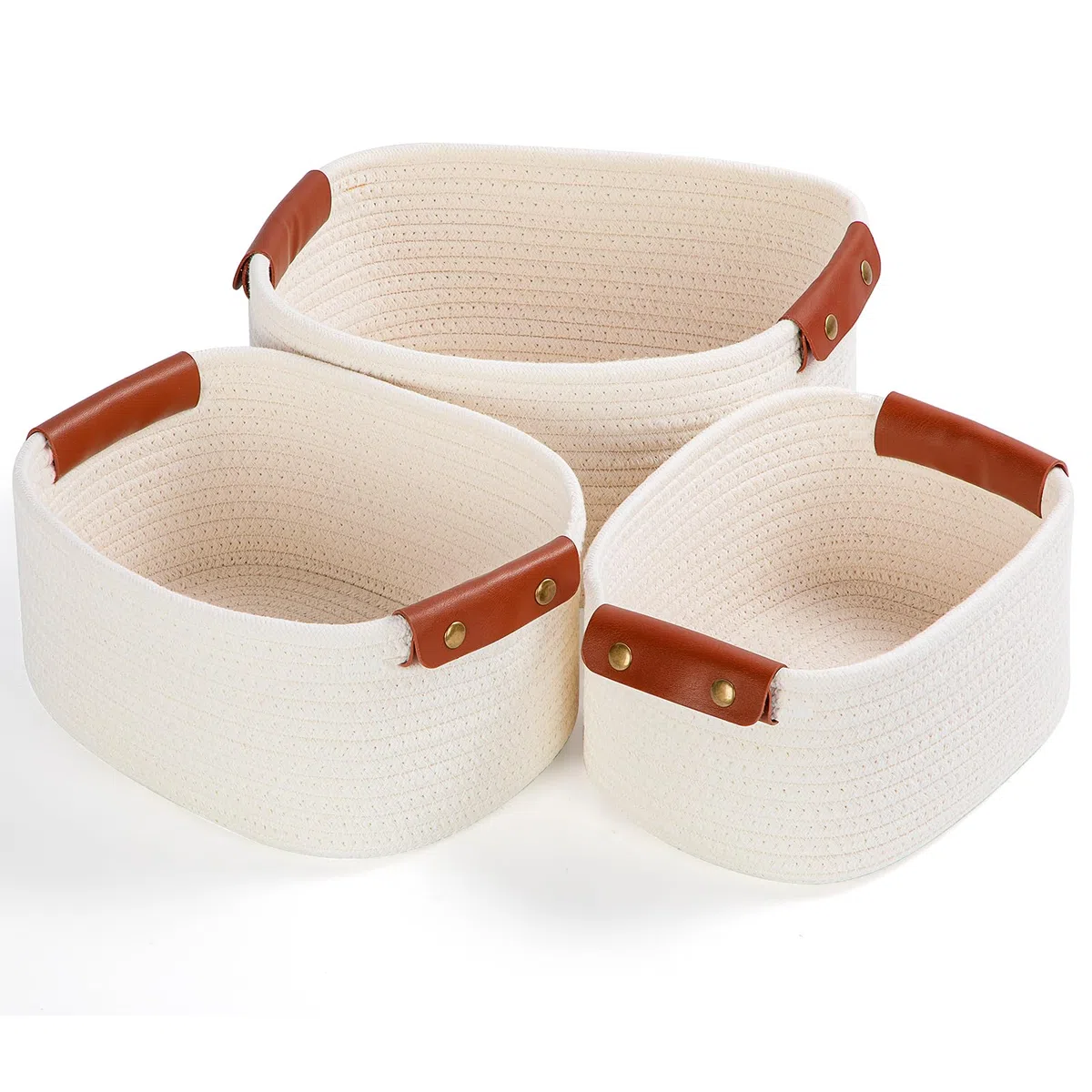 Cestas Almacenaje Tejidas con Cuerda de Algodón,Juego de 3 Cesta Organizadora Bebe, Cestos Organizadores para Salones, Armarios, Juguetes y Baño(Beige)