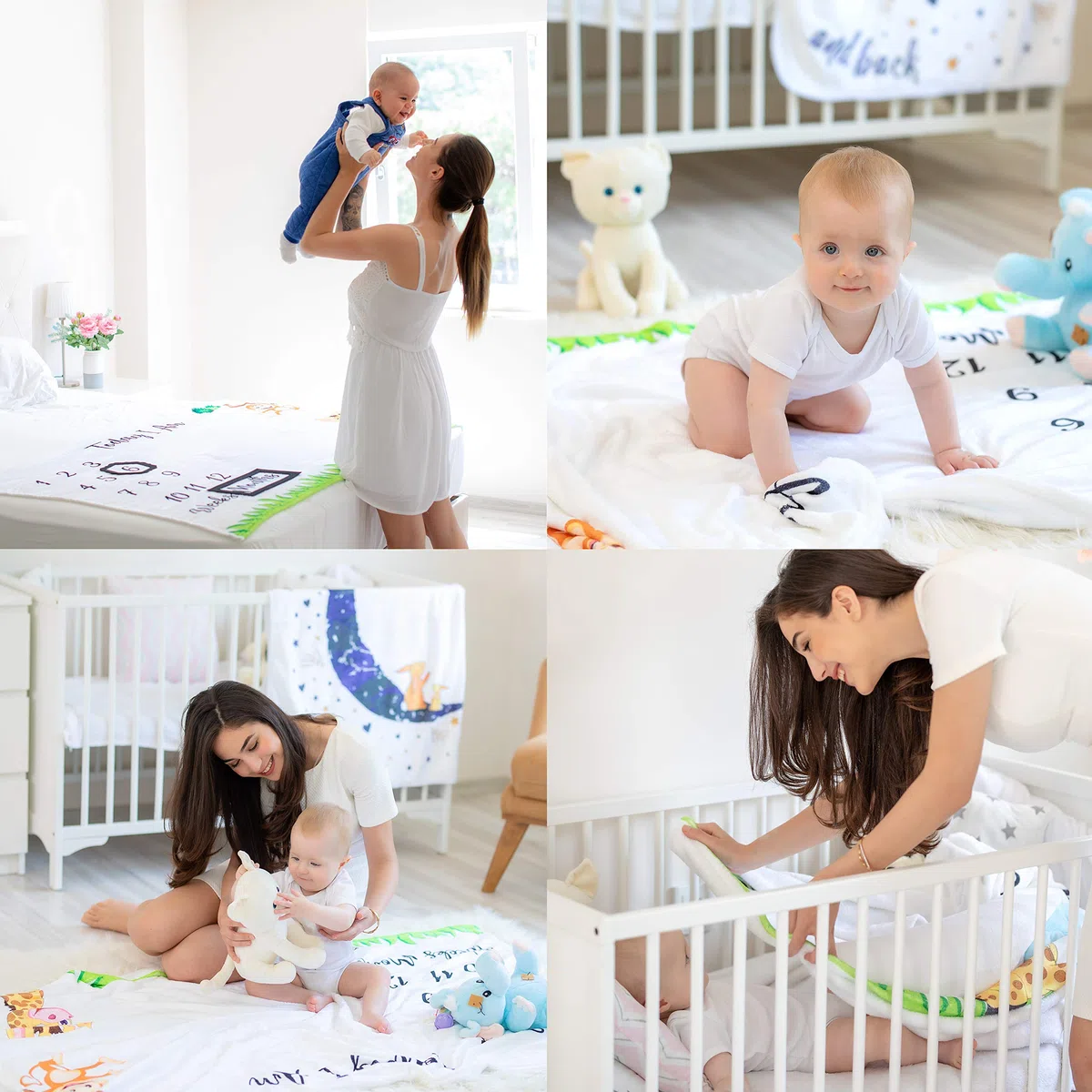ODOXIA Manta Mensual De Hito para Bebé, Unisex | Manta Mensual De Bebé para Fotos | Regalos Personalizados para Futuras Mamás | Registra Su Edad Y Crecimiento | Suave, Gruesa Y Grande