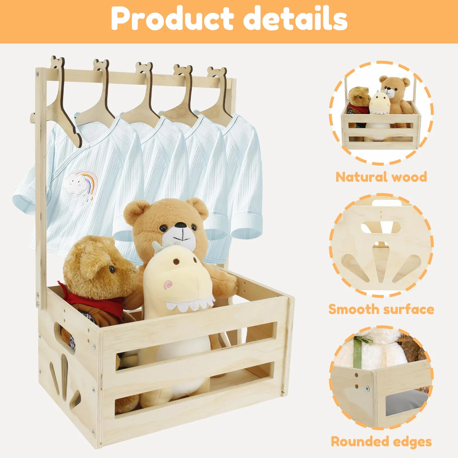 Caja de madera para baby shower, armario con asa, almacenamiento para bebé, cesta decorativa multiusos