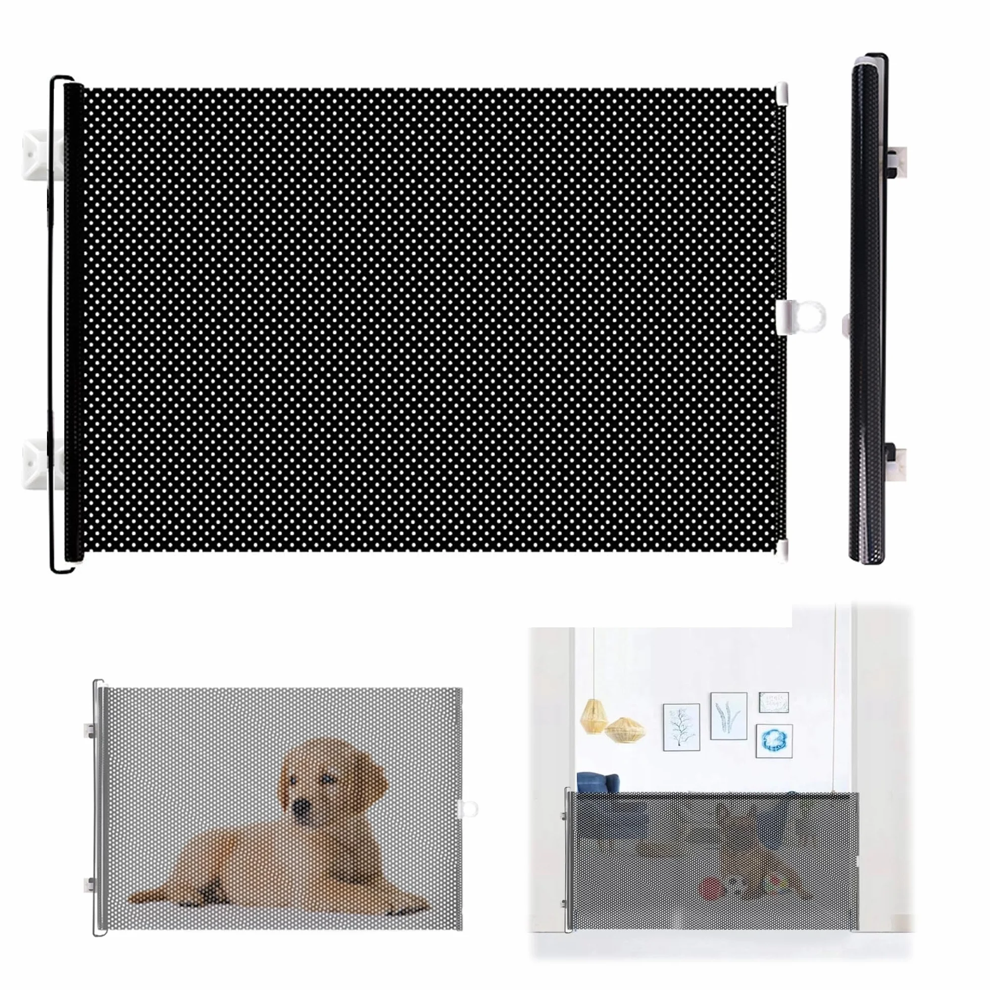 Barrera Perros Vallas Perros Barrera Seguridad Perro,Valla Retráctil para la Seguridad de Animales Pequeños Red de Prevención de Accidentes, Altura 40 CM Longitud Retráctil 125 CM, PVC (termoplastica)