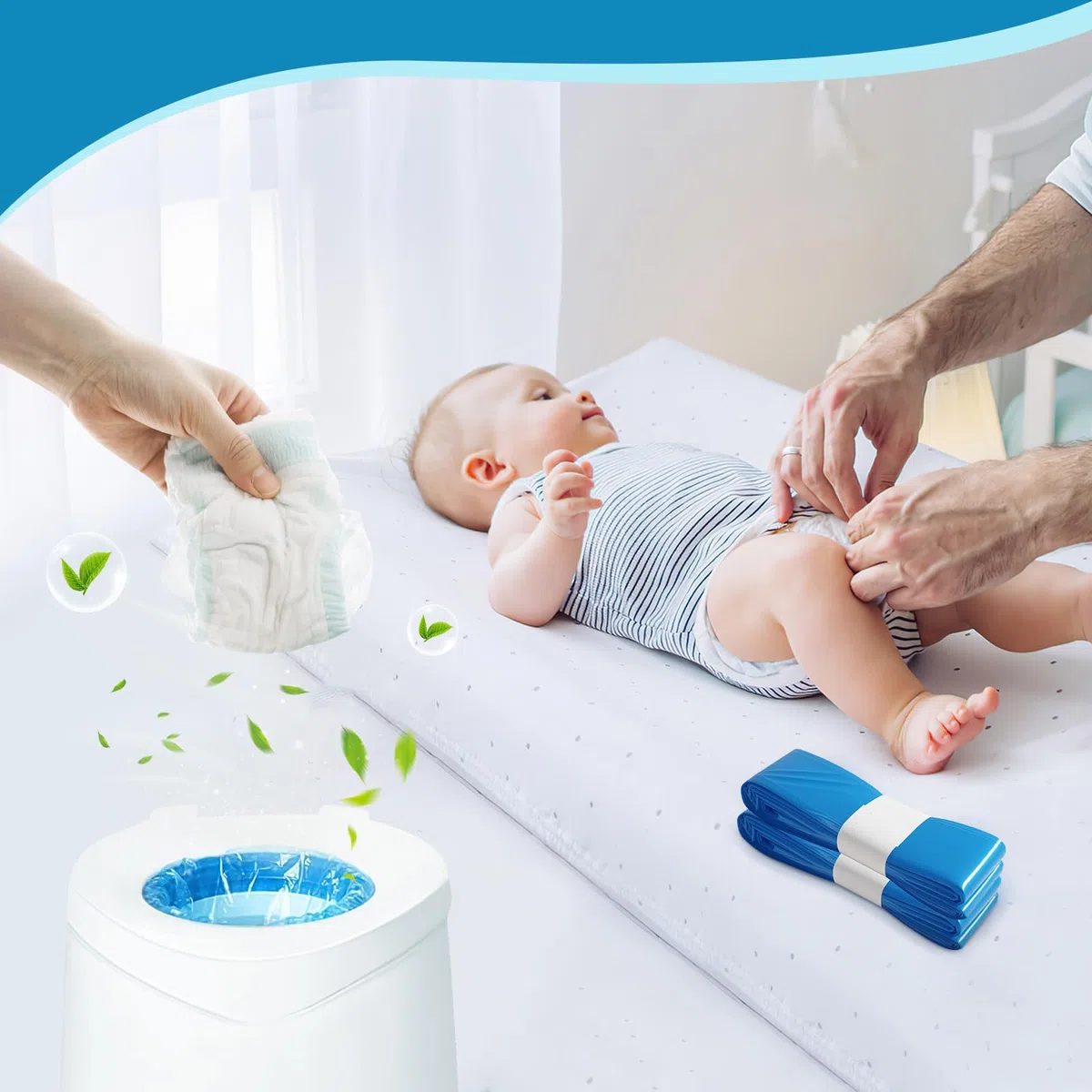 15 Recambios Contenedor de Pañales,4,5M Recambios de Papelera Pañales Bebe,Gran Capacidad Antiodor Bolsas Pañales Recambios