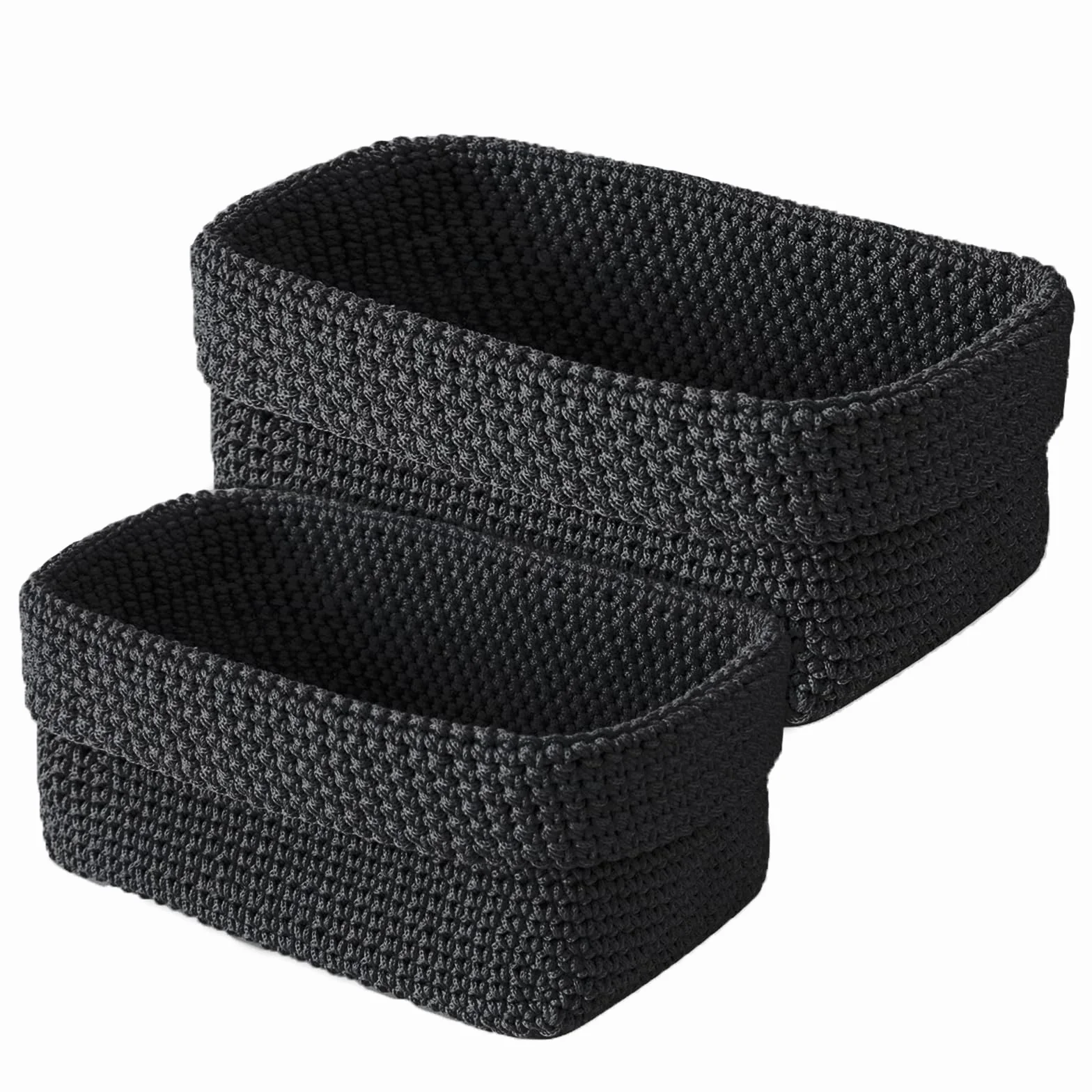 Cestas Almacenaje Tejidas a Mano 2Pcs, Cesta Organizadora Pequeña para Baños Cocinas Salones (Negro)