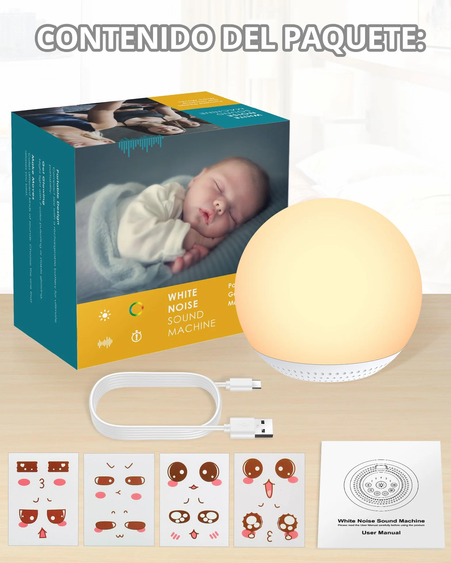 HOMGEN Máquina de Ruido Blanco 2 en 1 Recargable con Luz LED Ajustable, 24 Sonidos Relajantes, Luz Nocturna con Temporizador