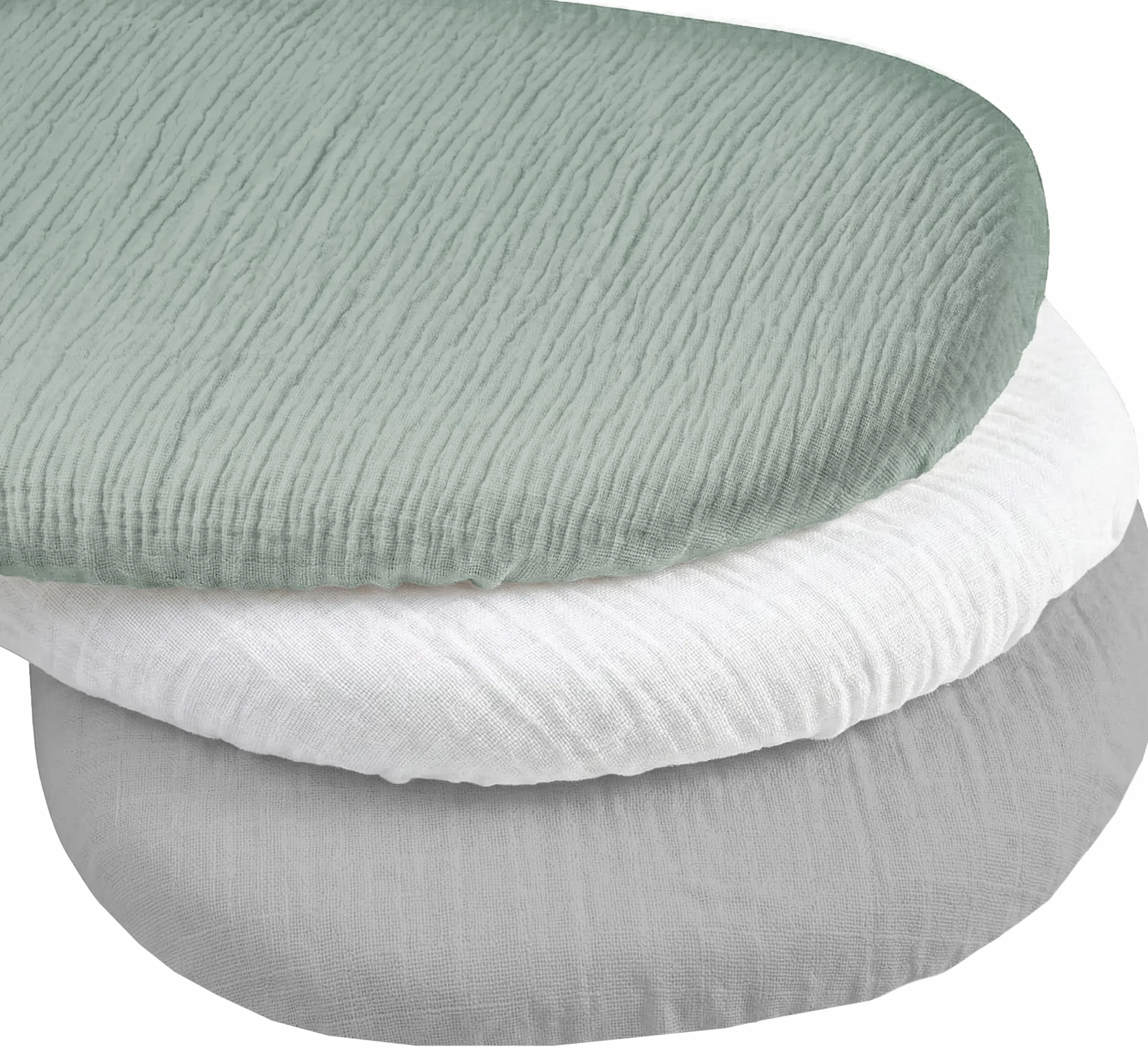 Medi Partners Sabanas Cuna Bebe 86x40 Sabana Bajera Capazo Set de 3 Funda Colchon Combiador para Carro - 100% Algodón Muselina Universal Minicuna Moises Sábanas Carrito (Oliva-Blanco-Gris)