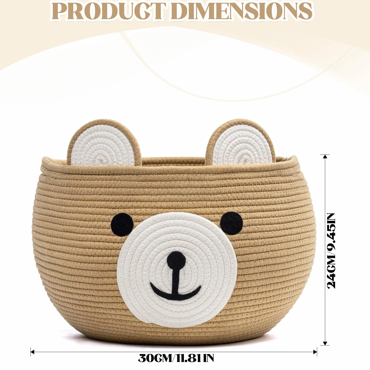 Cesta de almacenaje para niños con forma de oso cuerda de algodón organizador suave habitación infantil