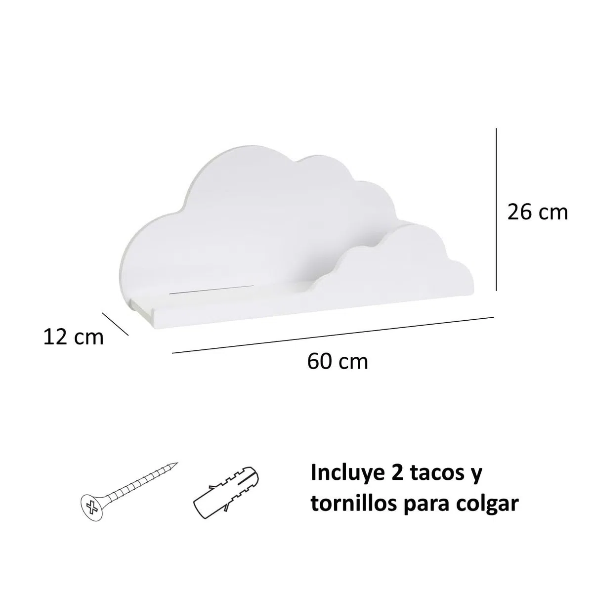 LOLAhome Estantería Flotante Infantil Blanca con Forma de Nube para Pared | Estante Infantil diseño Nube Blanco de 60 cm